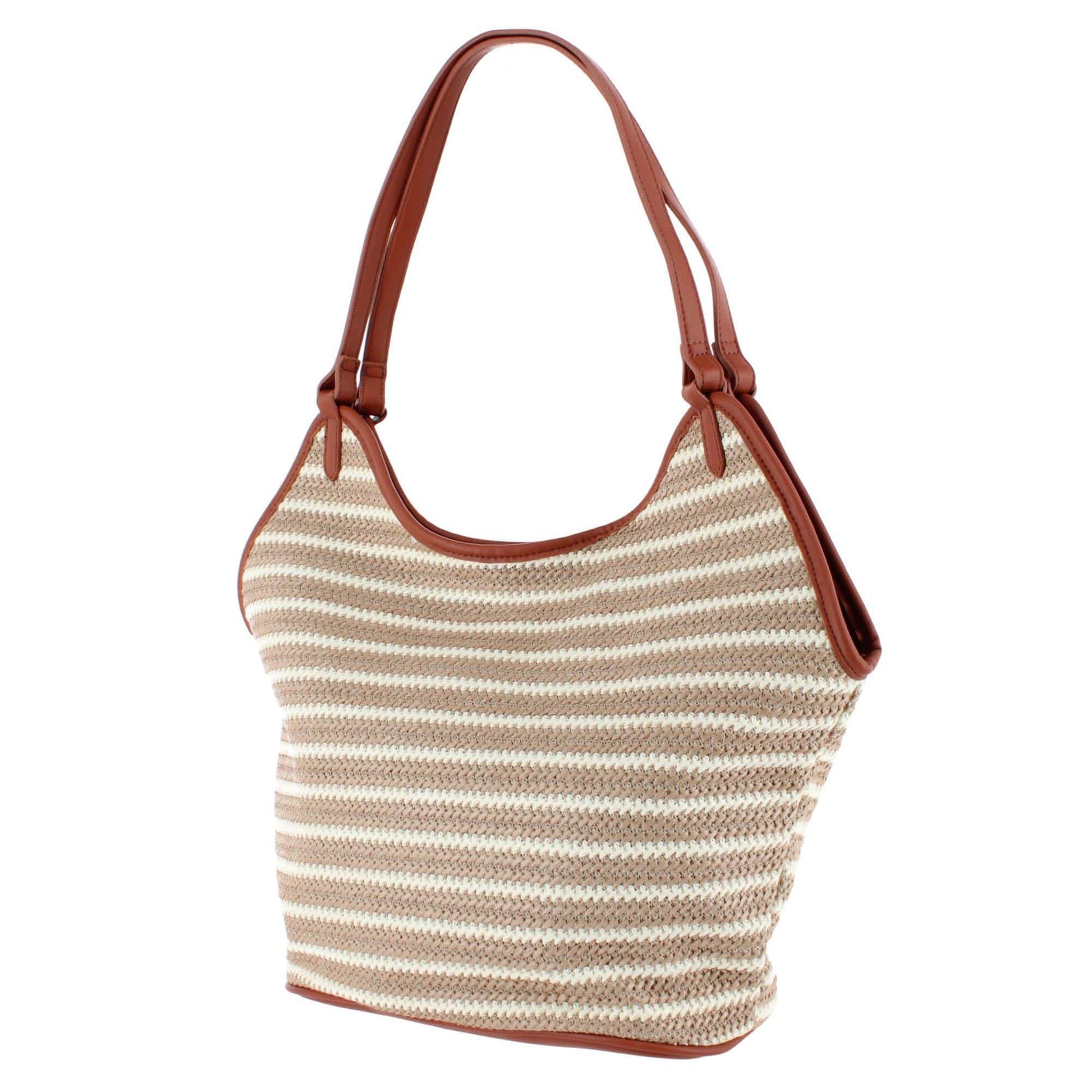 CTM® Women's Synthetic Stripe Tote Handbag - Brown