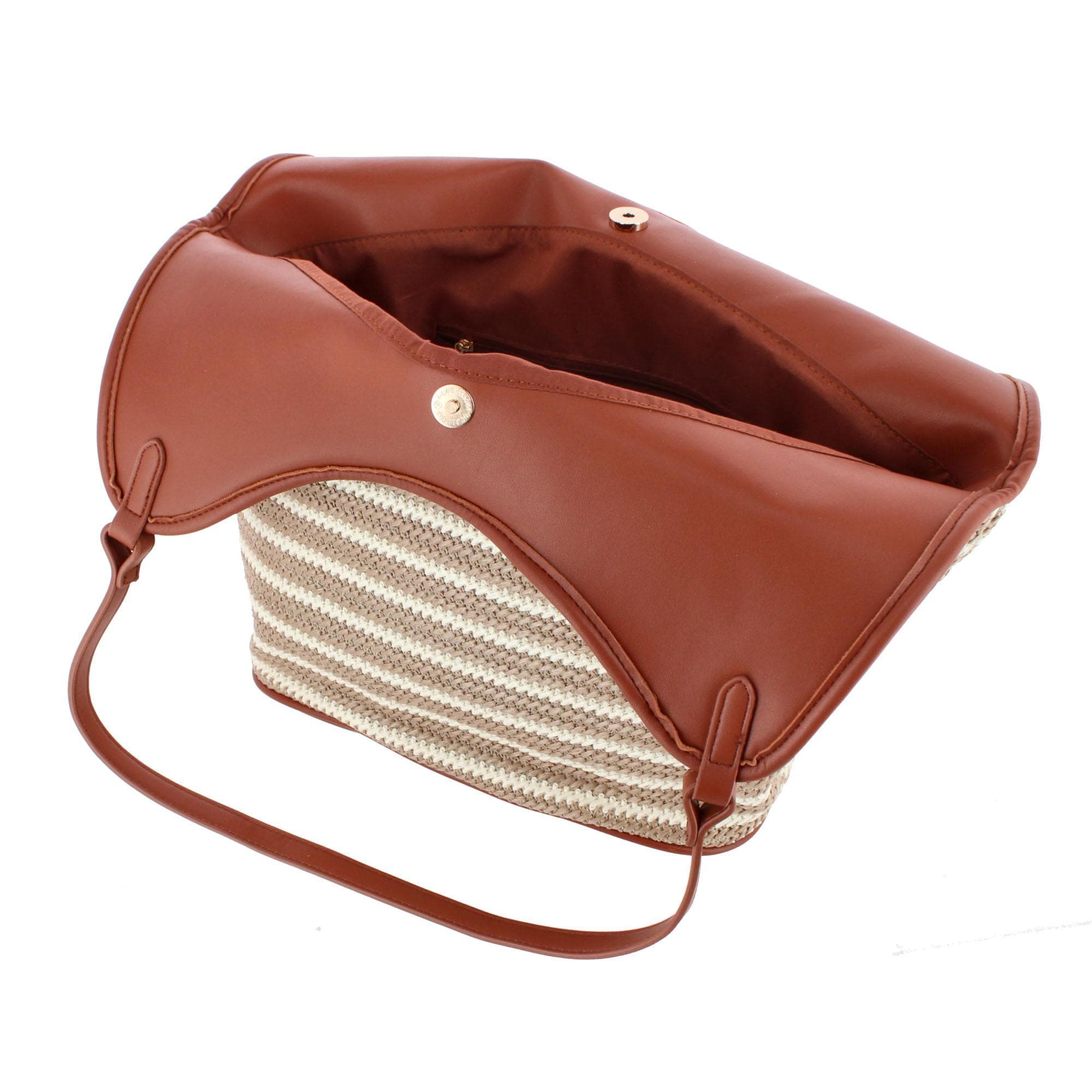 CTM® Women's Synthetic Stripe Tote Handbag - Brown
