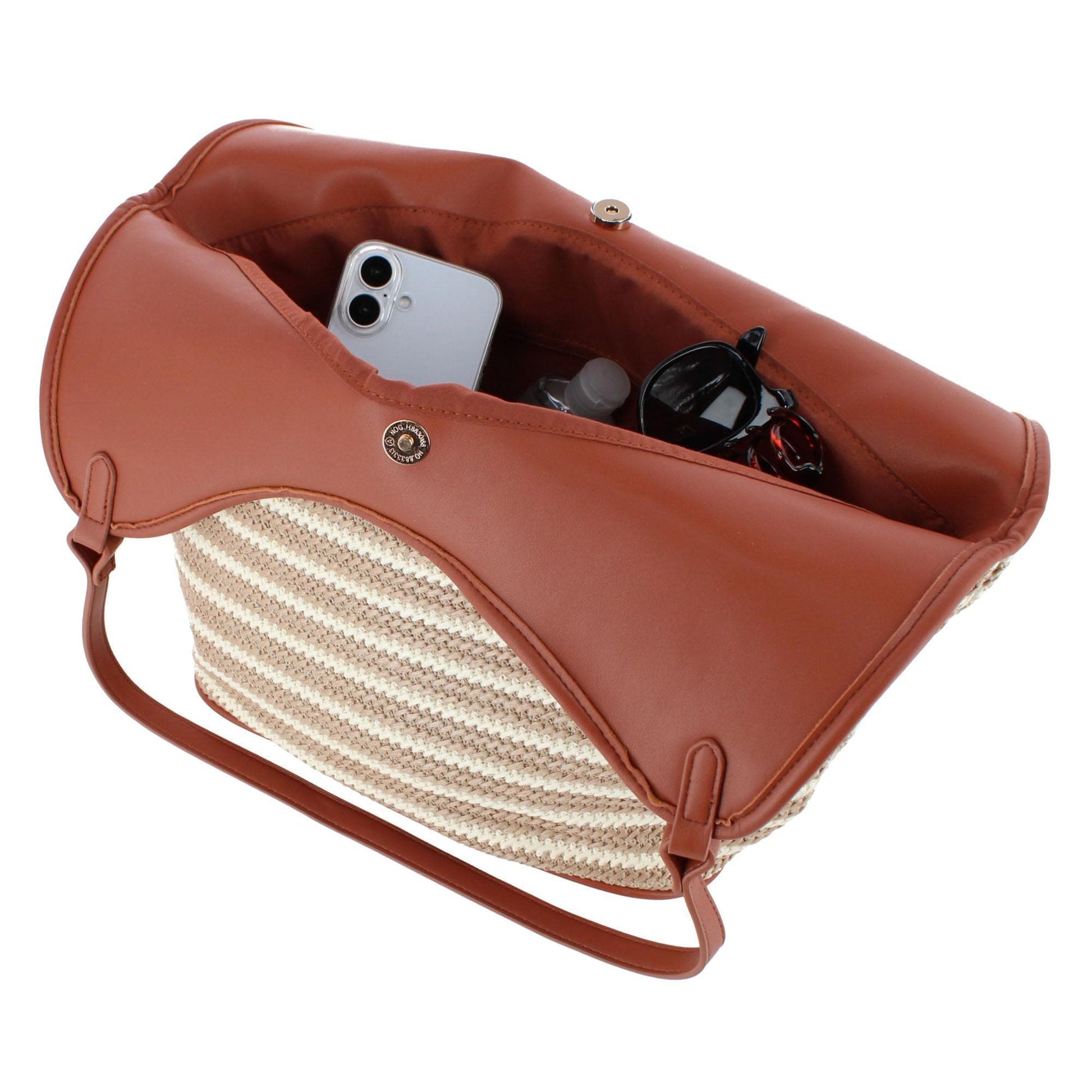 CTM® Women's Synthetic Stripe Tote Handbag - Brown