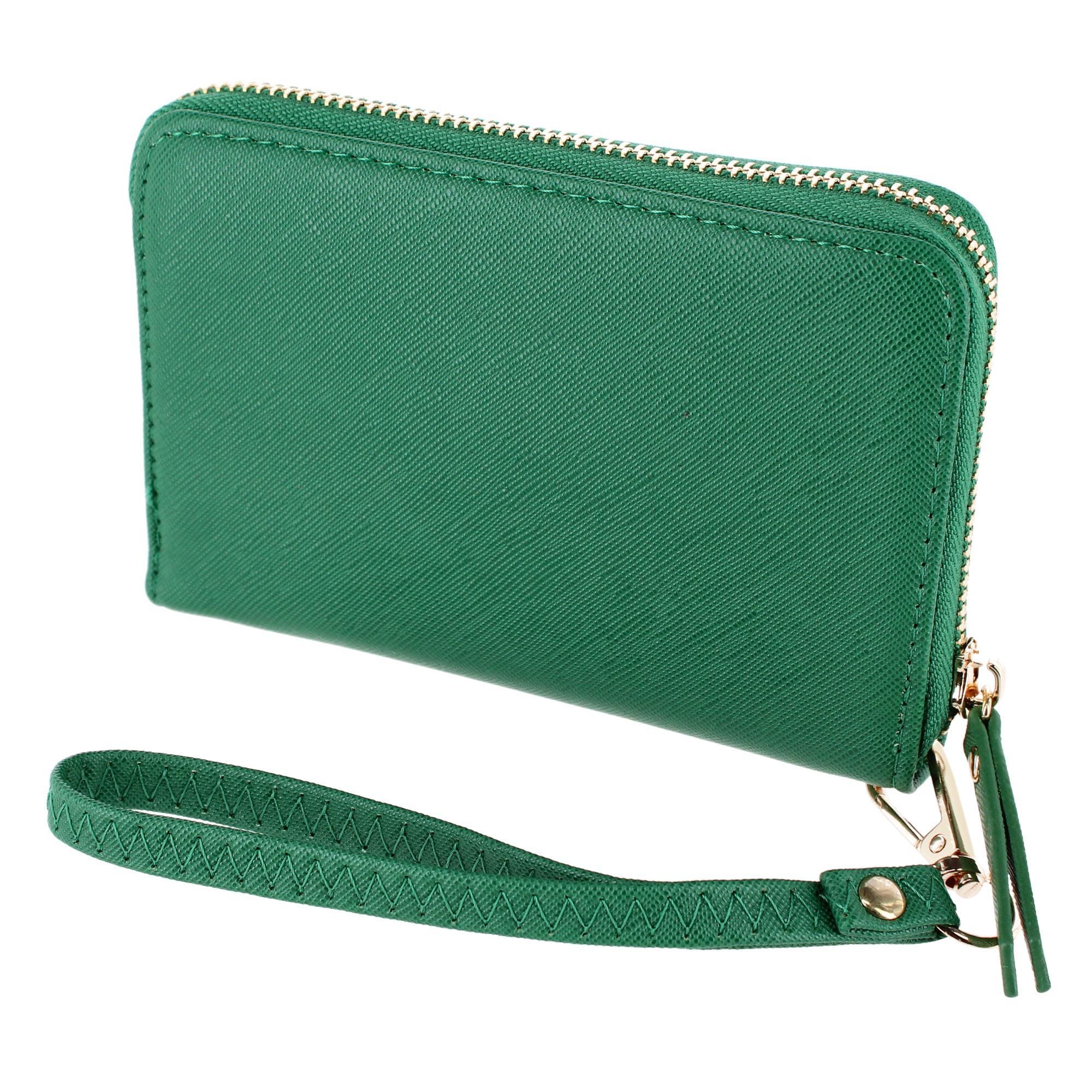 CTM® Women's Premium Faux Leather Zip Around Wristlet Wallet - Green