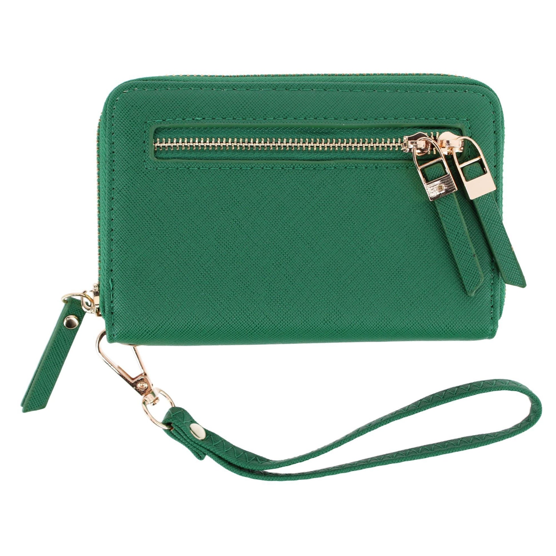 CTM® Women's Premium Faux Leather Zip Around Wristlet Wallet - Green