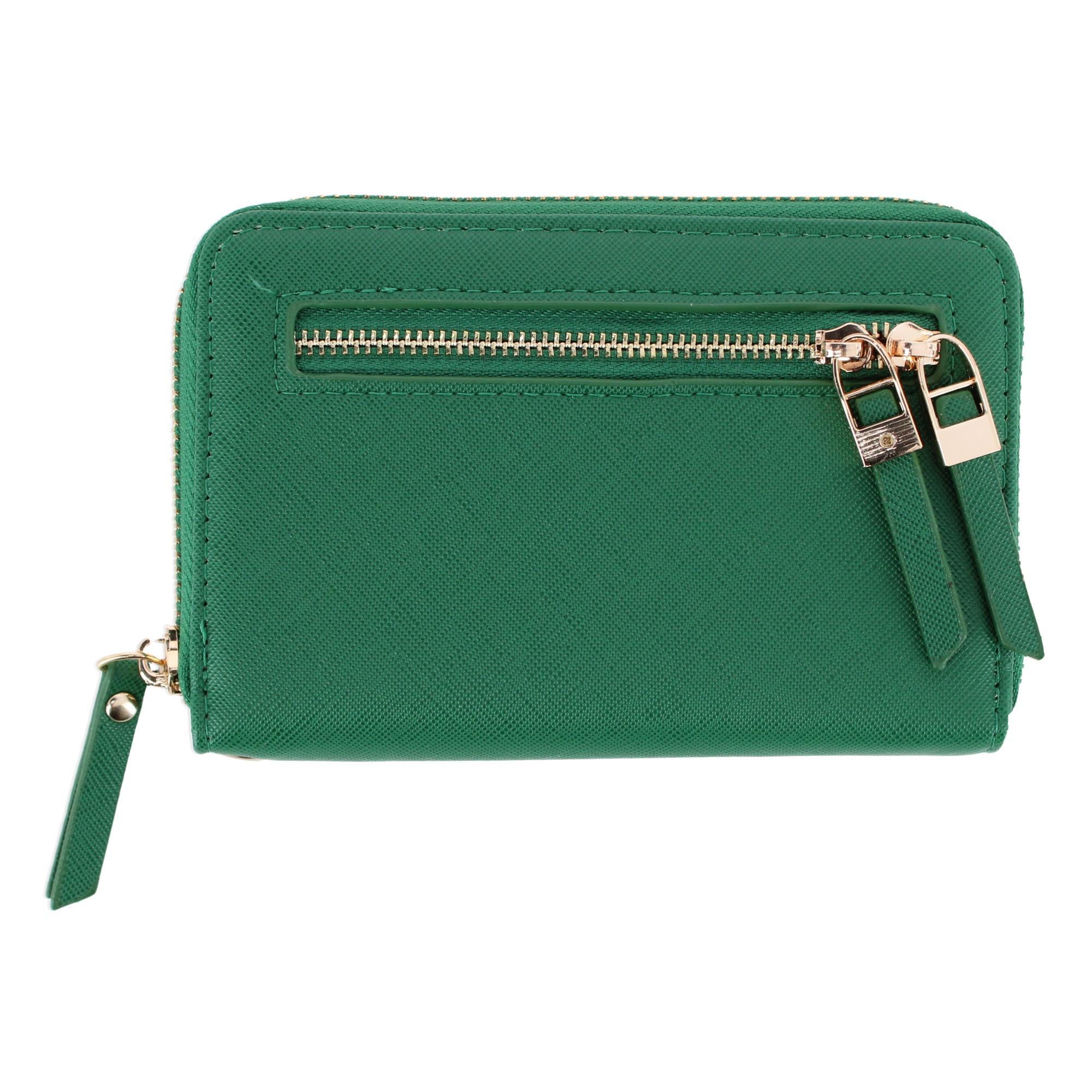 CTM® Women's Premium Faux Leather Zip Around Wristlet Wallet - Green
