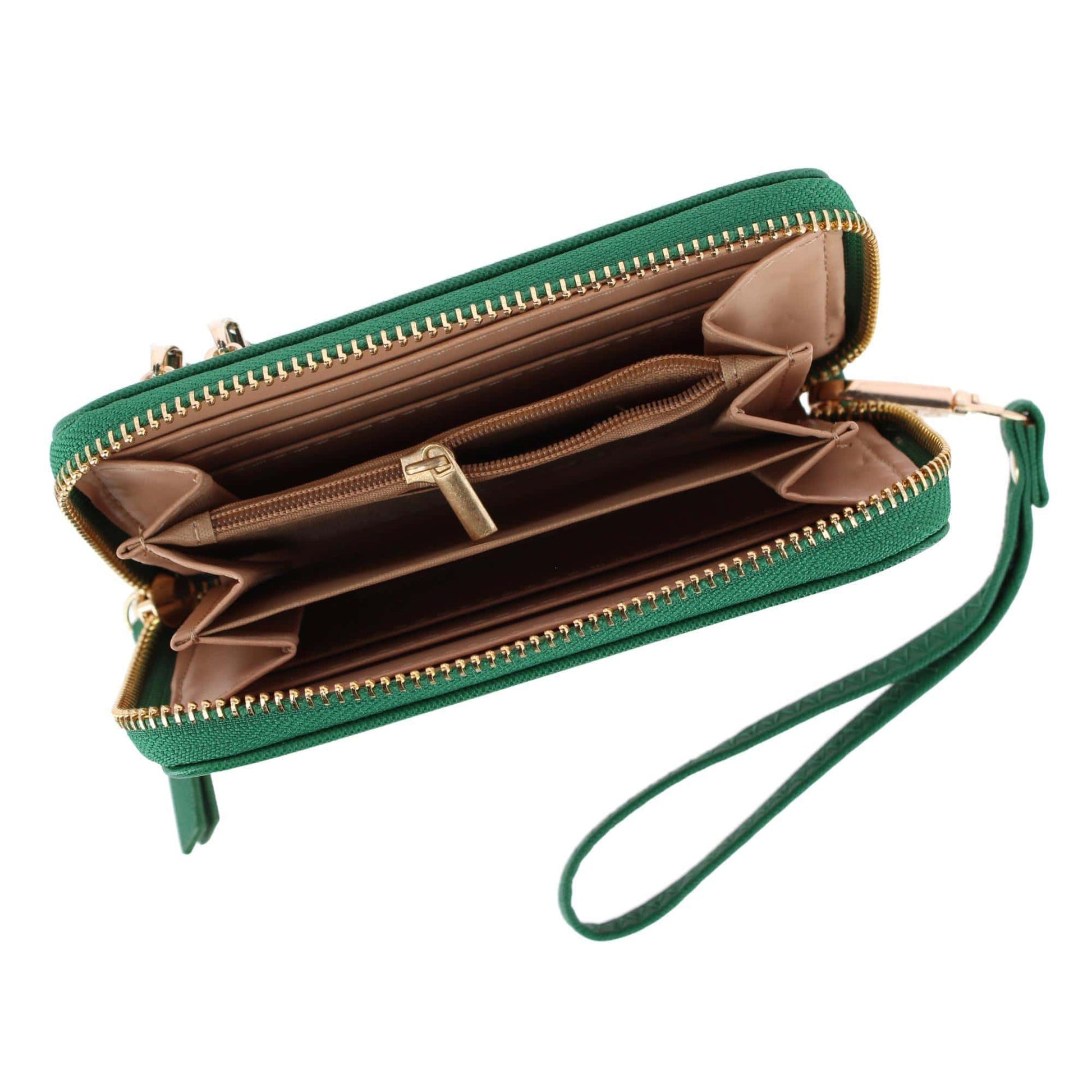 CTM® Women's Premium Faux Leather Zip Around Wristlet Wallet - Green