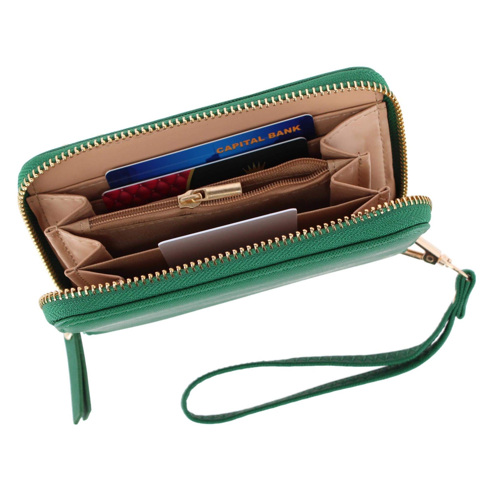 CTM® Women's Premium Faux Leather Zip Around Wristlet Wallet - Green