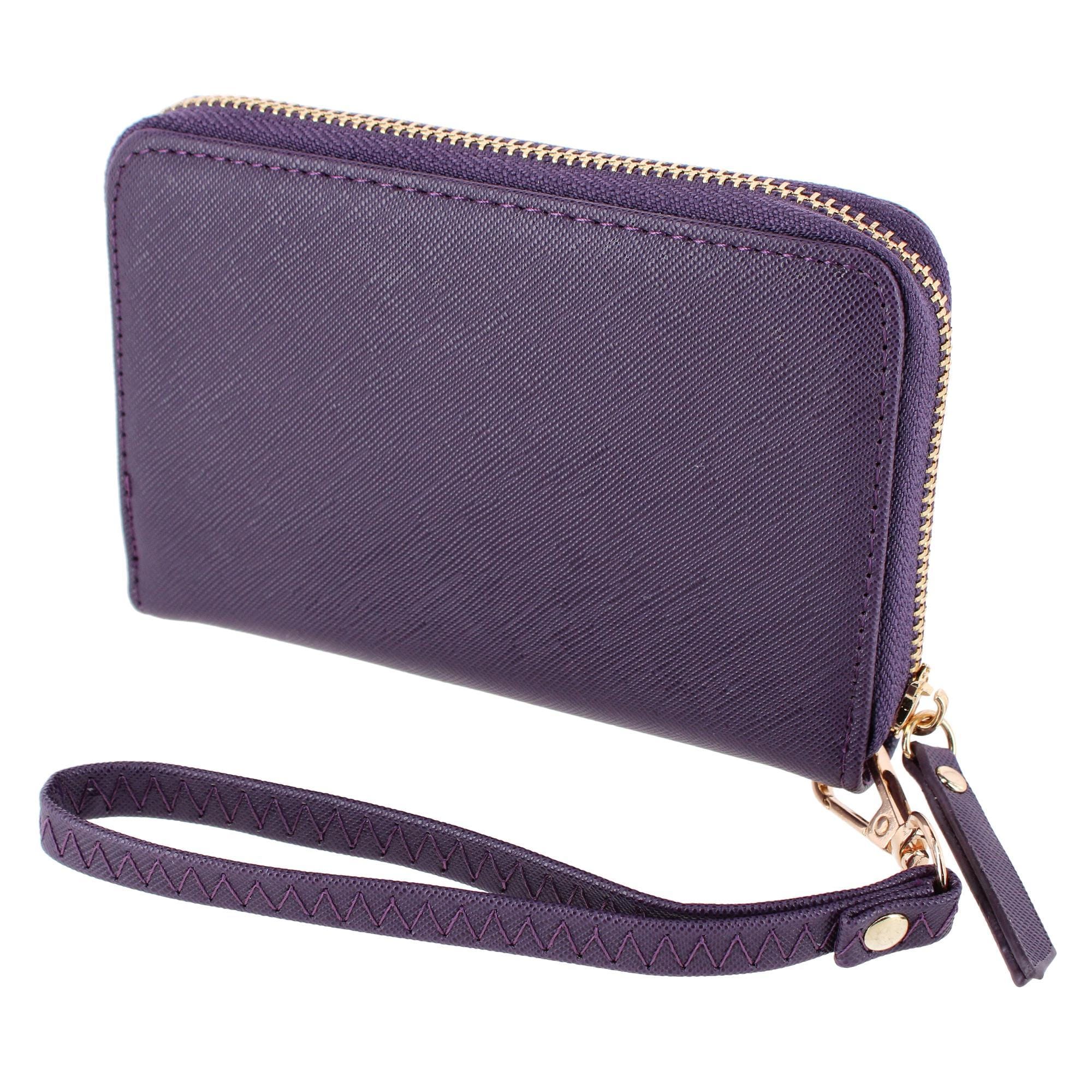 CTM® Women's Premium Faux Leather Zip Around Wristlet Wallet - Purple