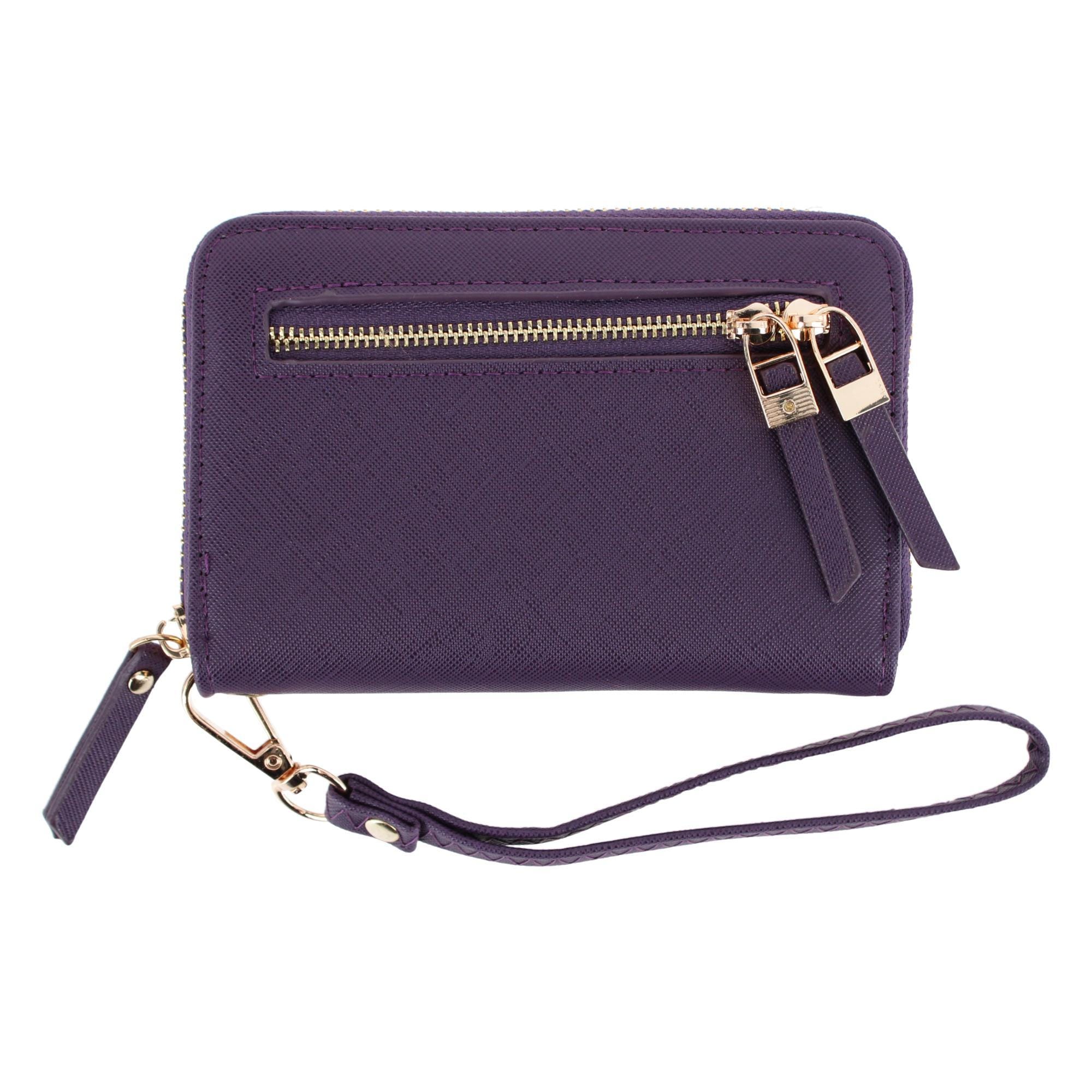 CTM® Women's Premium Faux Leather Zip Around Wristlet Wallet - Purple