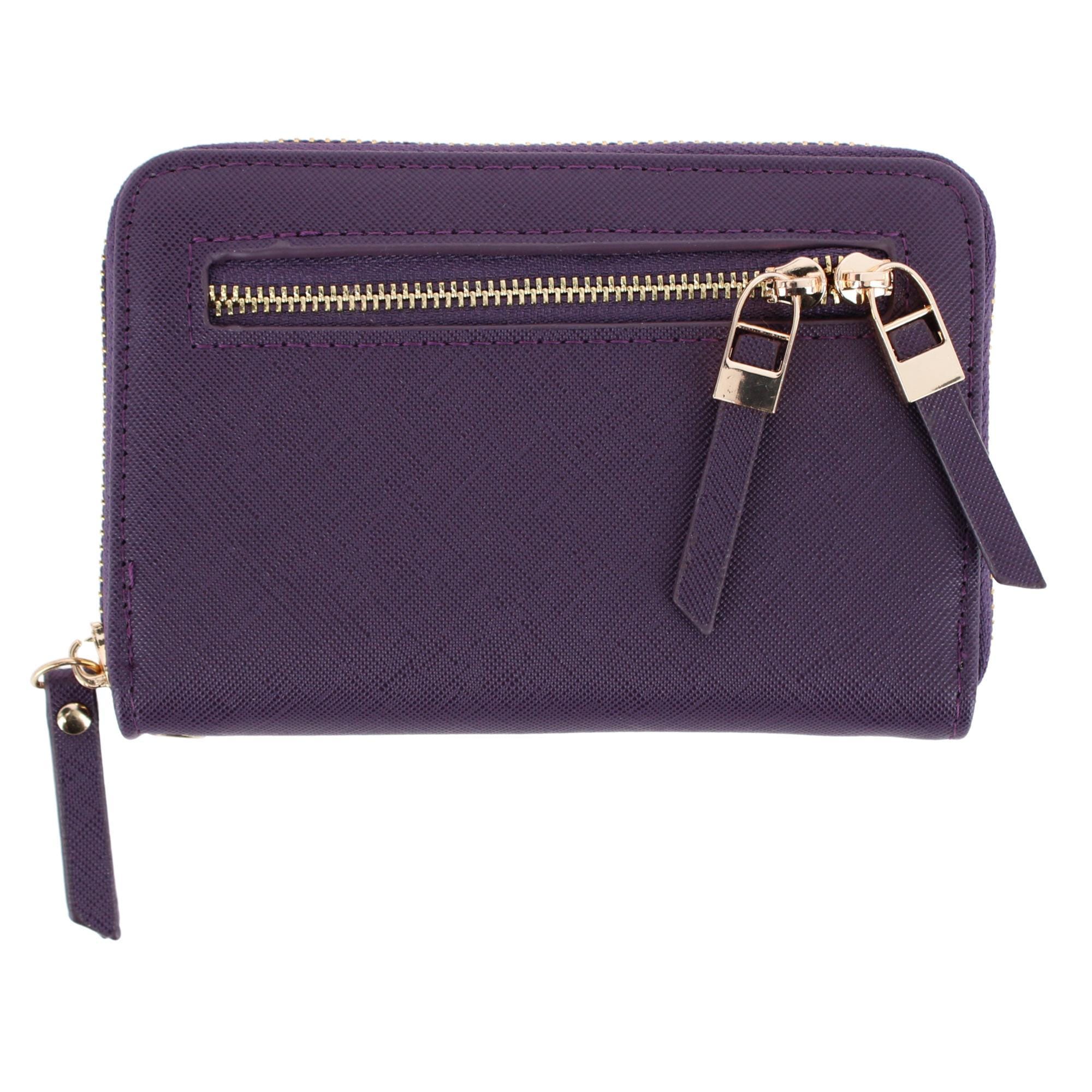 CTM® Women's Premium Faux Leather Zip Around Wristlet Wallet - Purple