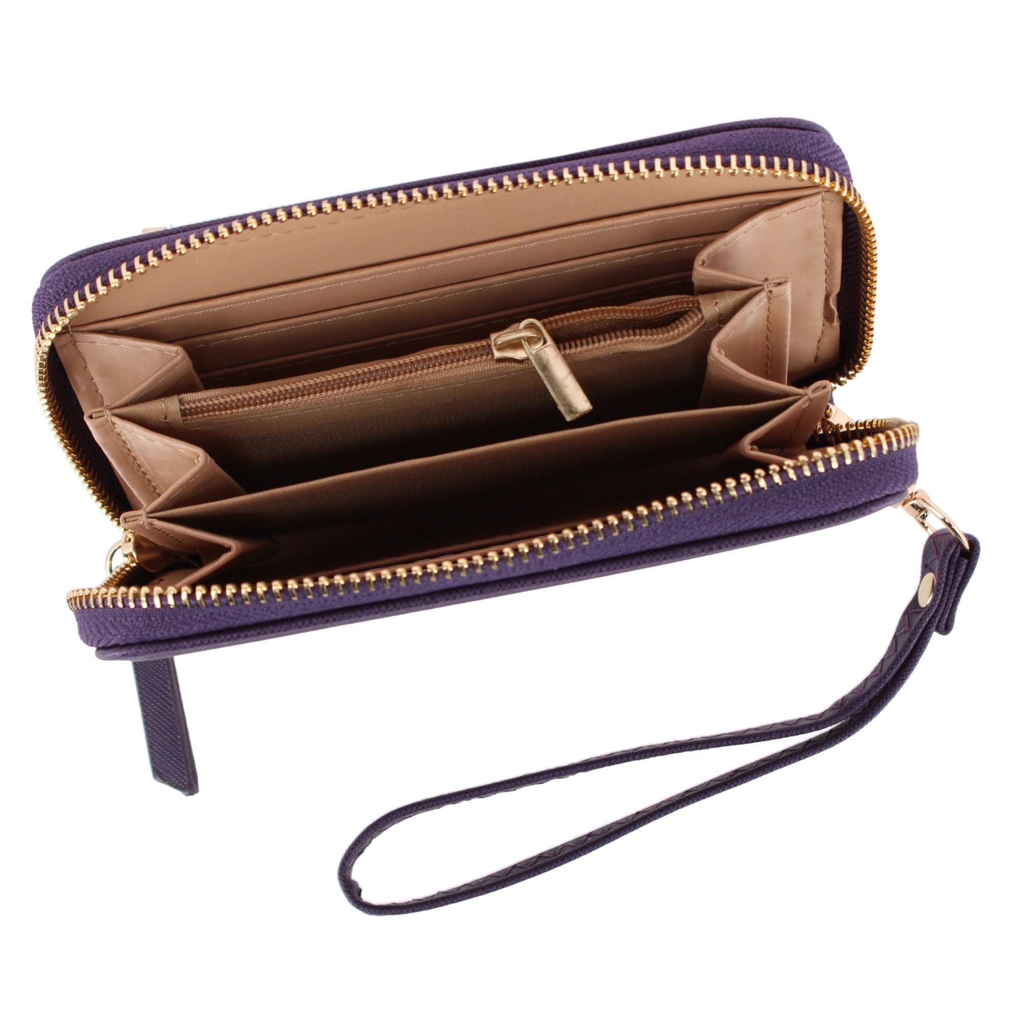 CTM® Women's Premium Faux Leather Zip Around Wristlet Wallet - Purple