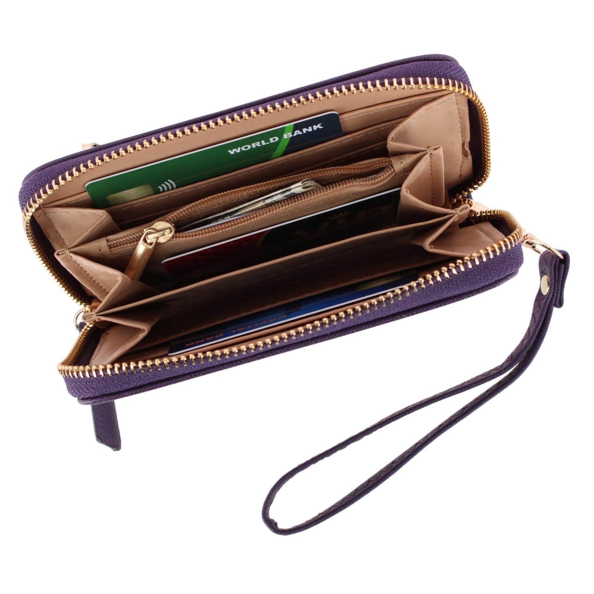 CTM® Women's Premium Faux Leather Zip Around Wristlet Wallet - Purple