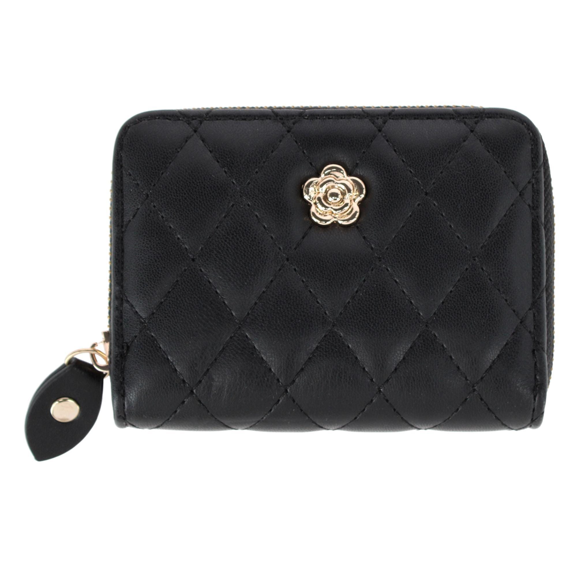 CTM® Women's Premium Faux Leather Quilted Look Zip Around Card Case
