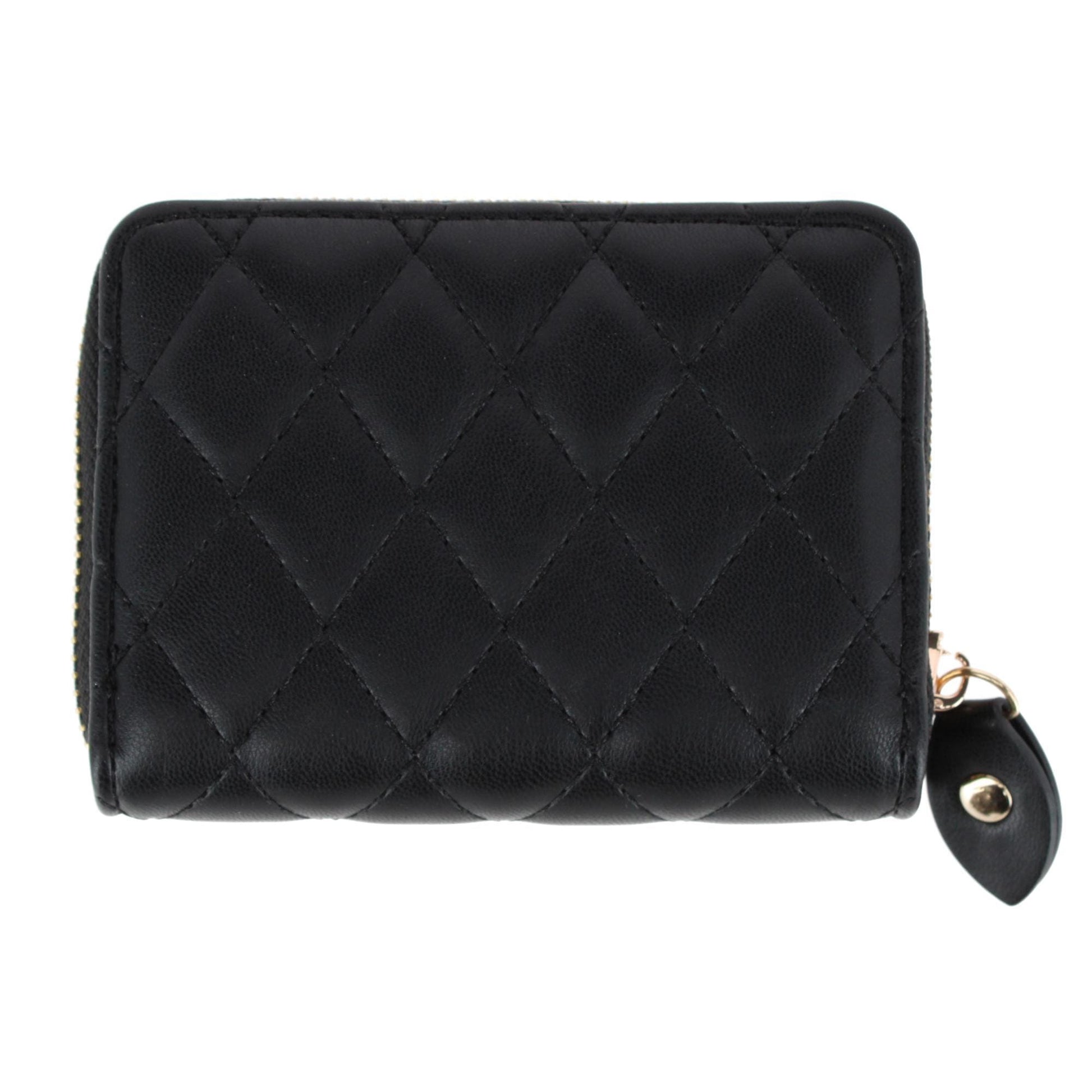 CTM® Women's Premium Faux Leather Quilted Look Zip Around Card Case - Black