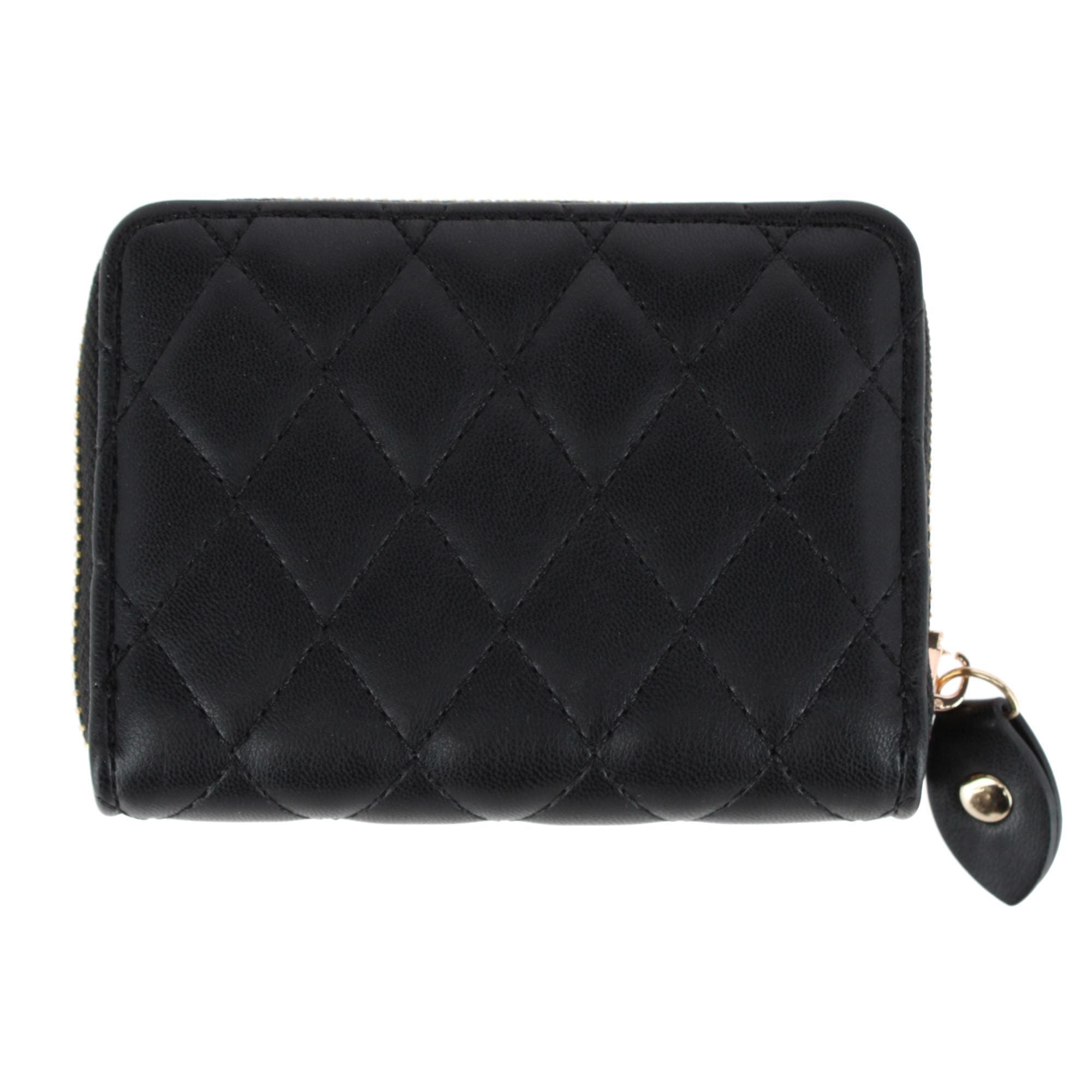 CTM® Women's Premium Faux Leather Quilted Look Zip Around Card Case - Black