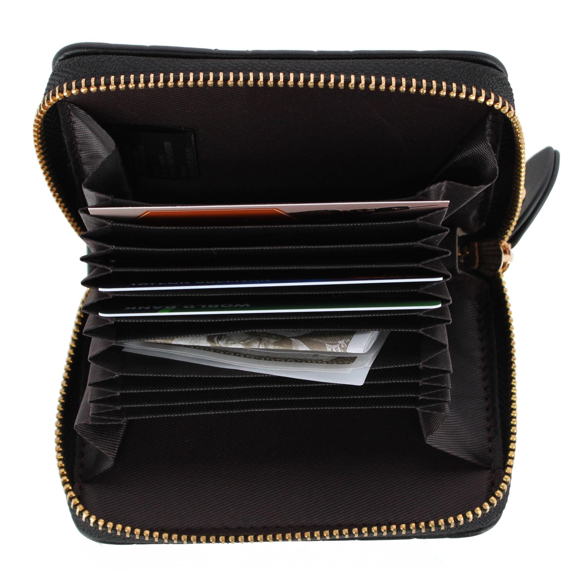 CTM® Women's Premium Faux Leather Quilted Look Zip Around Card Case - Black