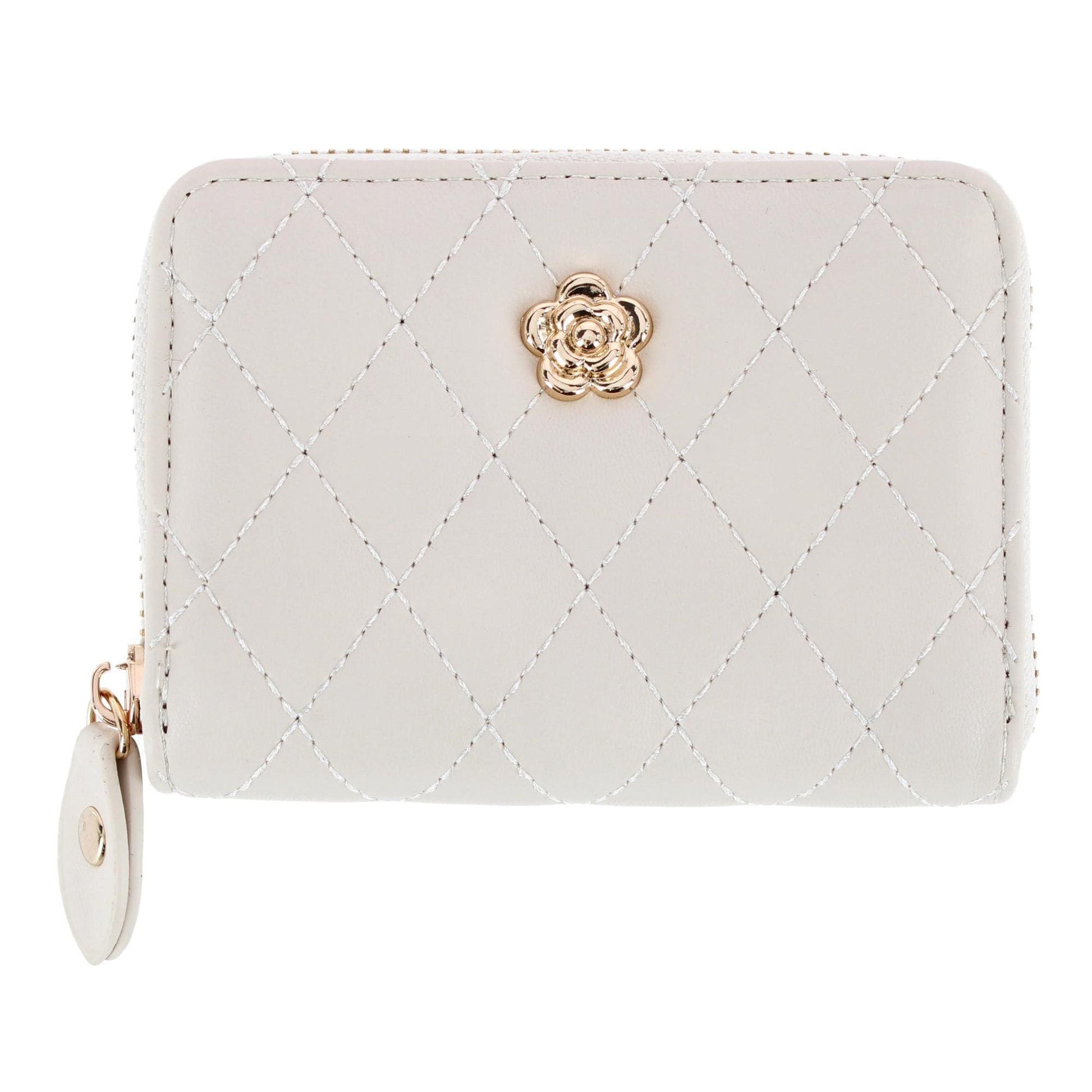 CTM® Women's Premium Faux Leather Quilted Look Zip Around Card Case