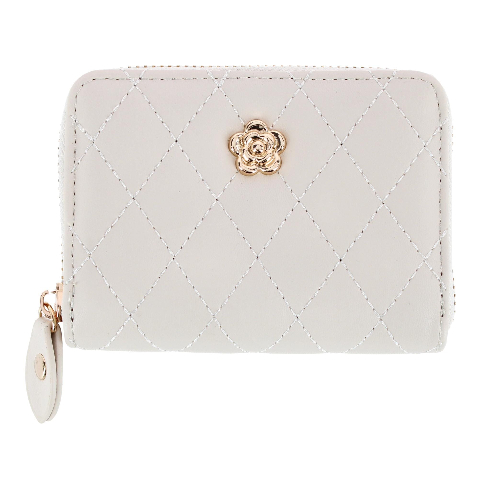 CTM® Women's Premium Faux Leather Quilted Look Zip Around Card Case