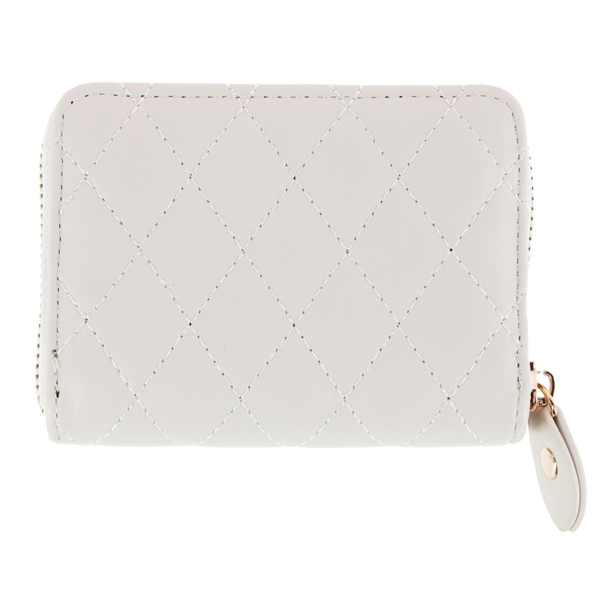 CTM® Women's Premium Faux Leather Quilted Look Zip Around Card Case - Ivory