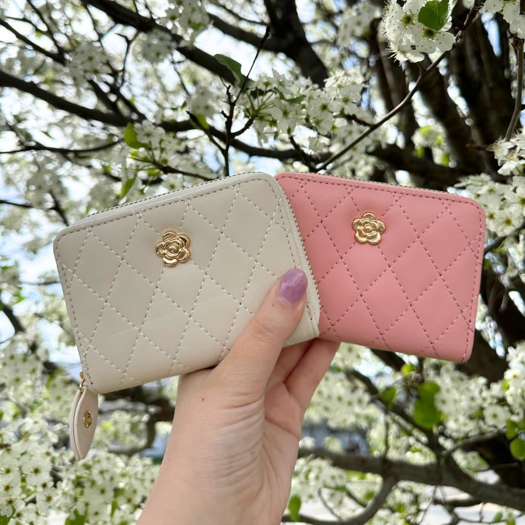 CTM® Women's Premium Faux Leather Quilted Look Zip Around Card Case - Ivory