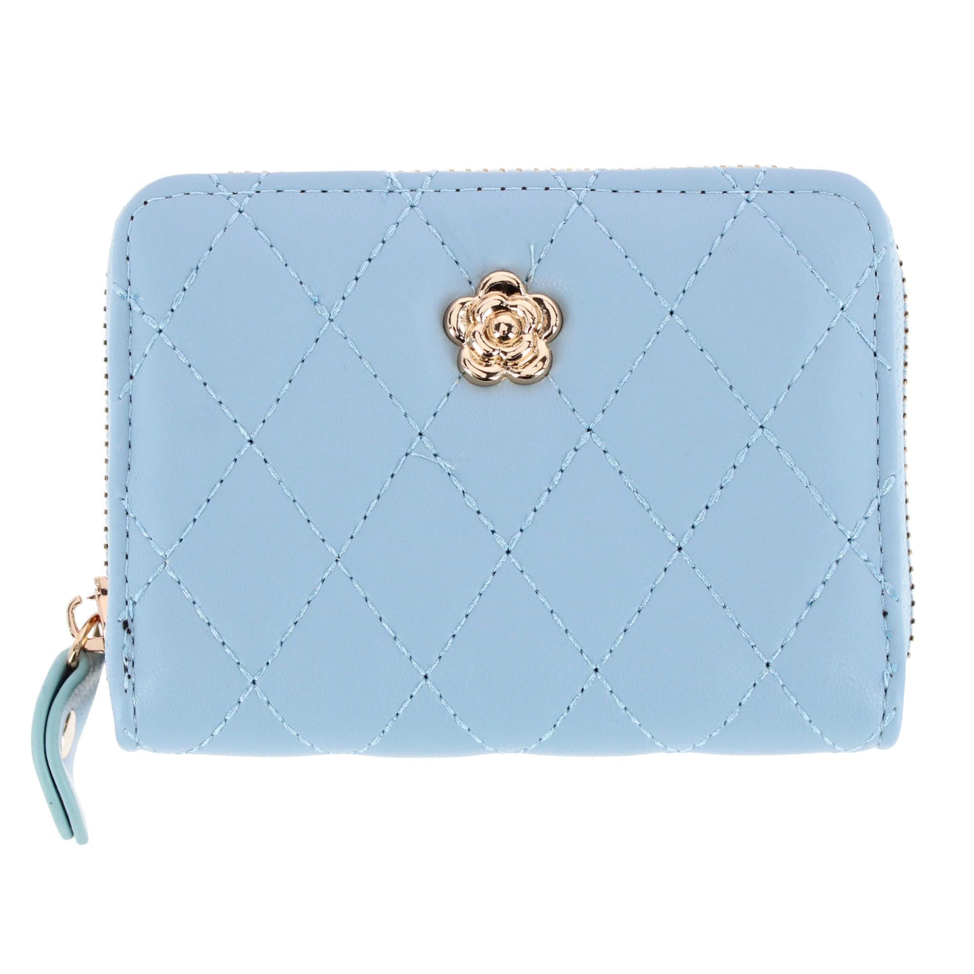 CTM® Women's Premium Faux Leather Quilted Look Zip Around Card Case