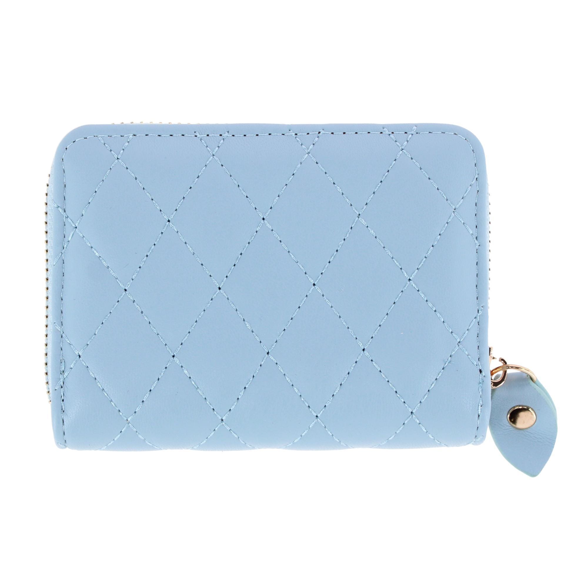 CTM® Women's Premium Faux Leather Quilted Look Zip Around Card Case - Light Blue