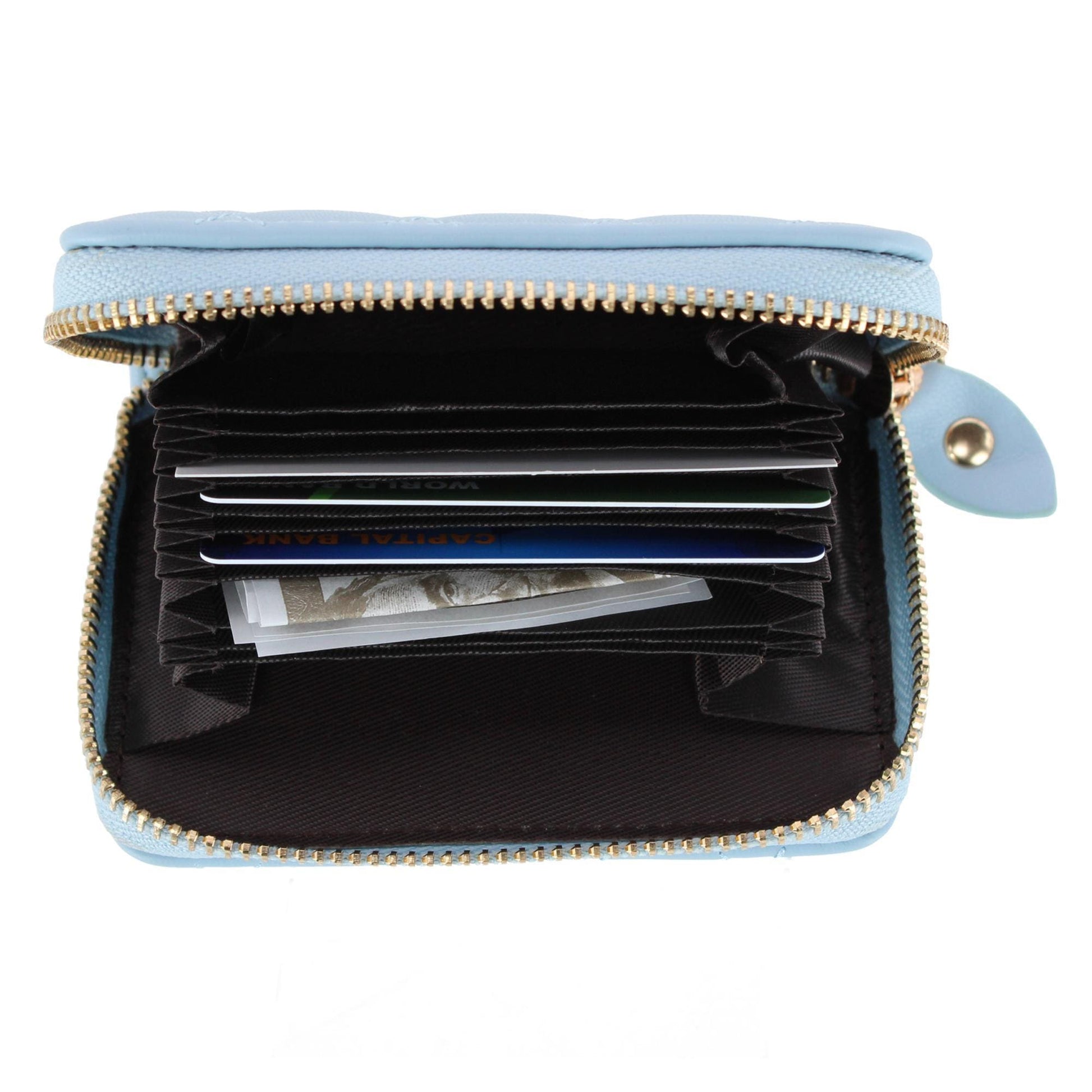 CTM® Women's Premium Faux Leather Quilted Look Zip Around Card Case - Light Blue