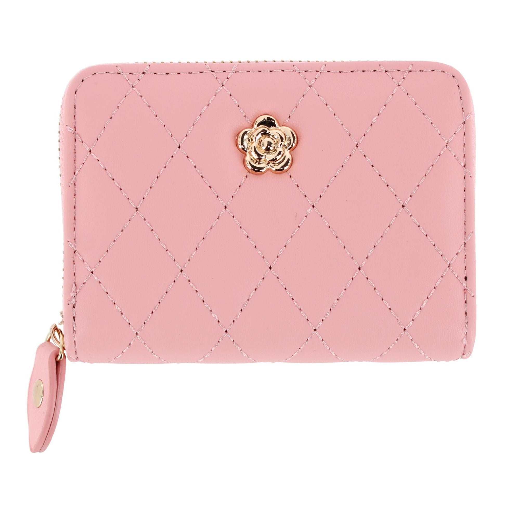 CTM® Women's Premium Faux Leather Quilted Look Zip Around Card Case - Pink
