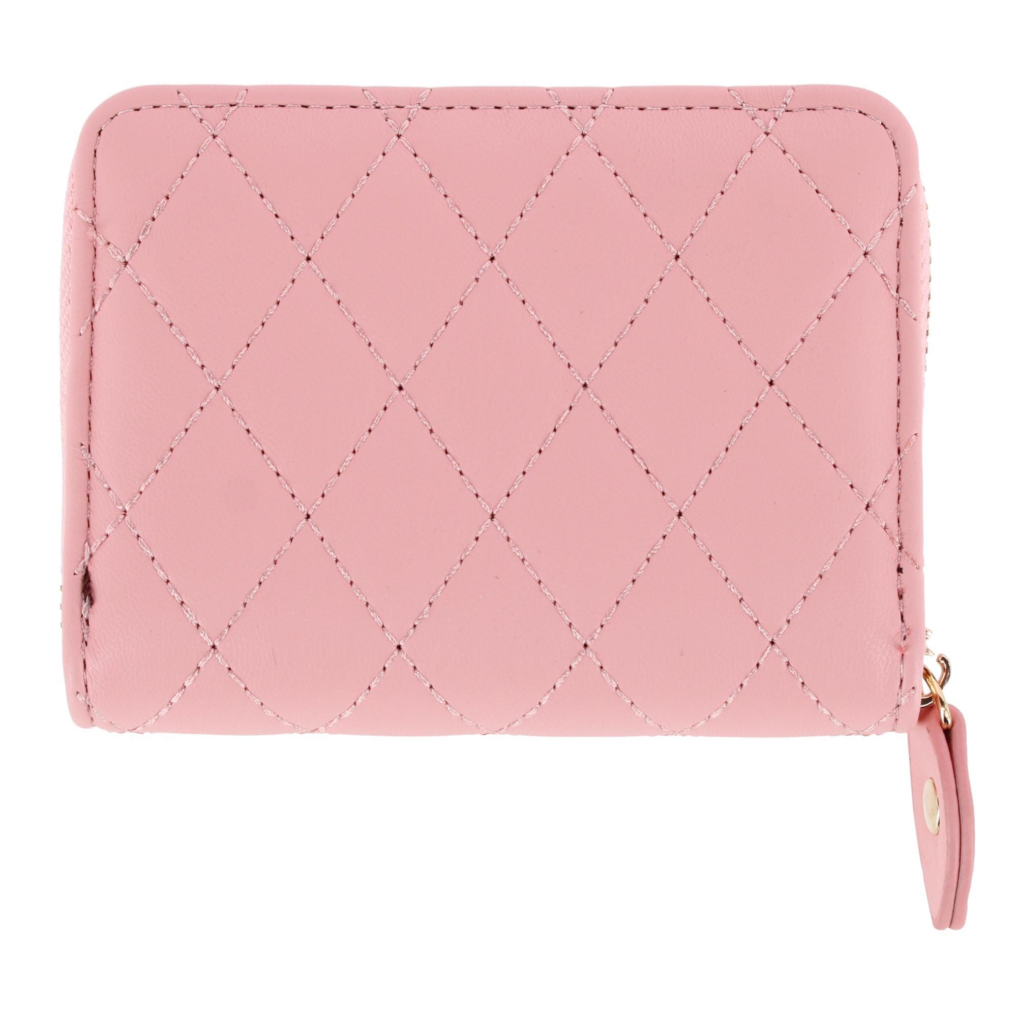 CTM® Women's Premium Faux Leather Quilted Look Zip Around Card Case - Pink