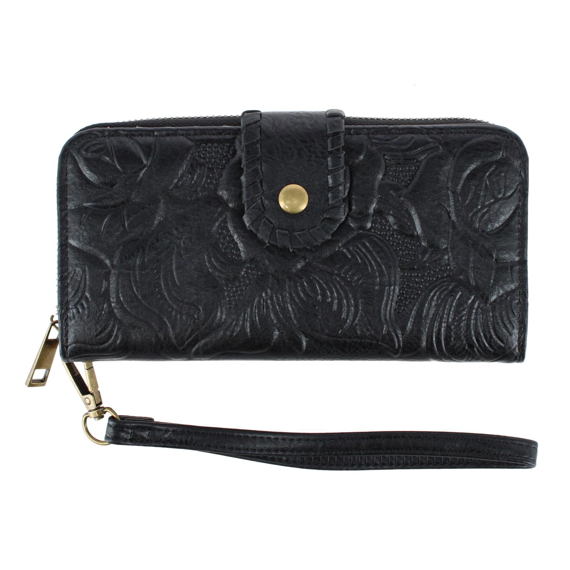 CTM® Women's Floral Embossed Premium Faux LeatherWristlet Wallet