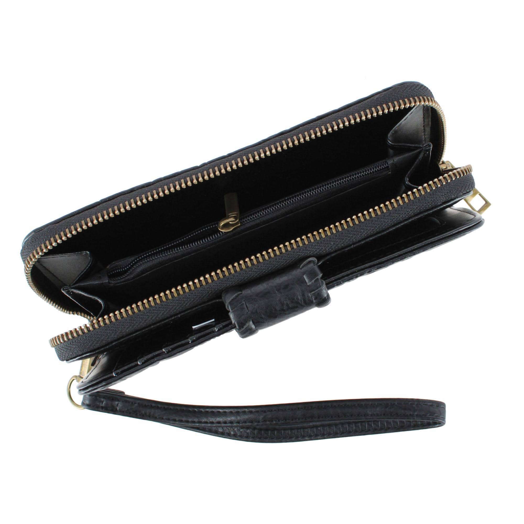 CTM® Women's Floral Embossed Premium Faux LeatherWristlet Wallet - Black