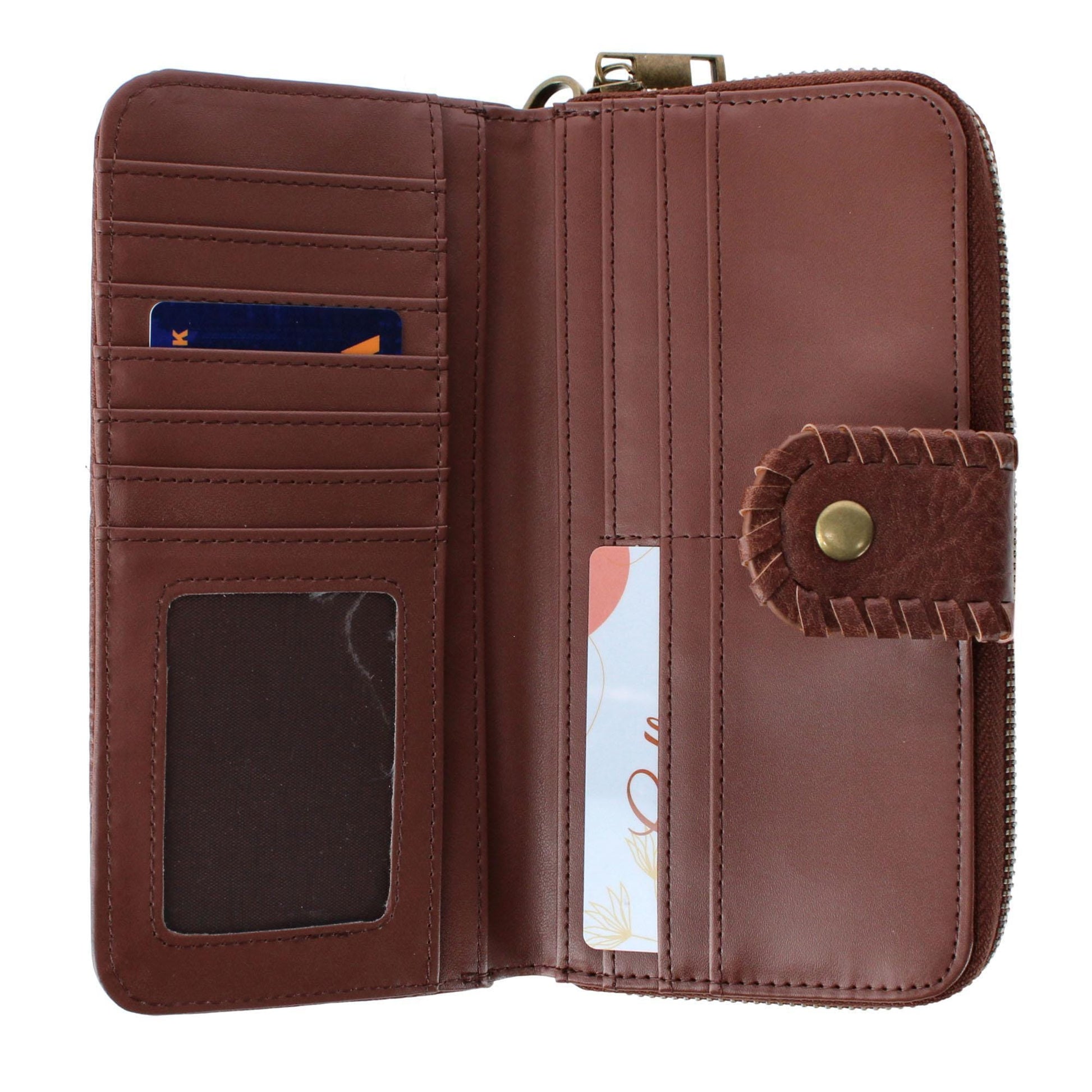 CTM® Women's Floral Embossed Premium Faux LeatherWristlet Wallet - Brown