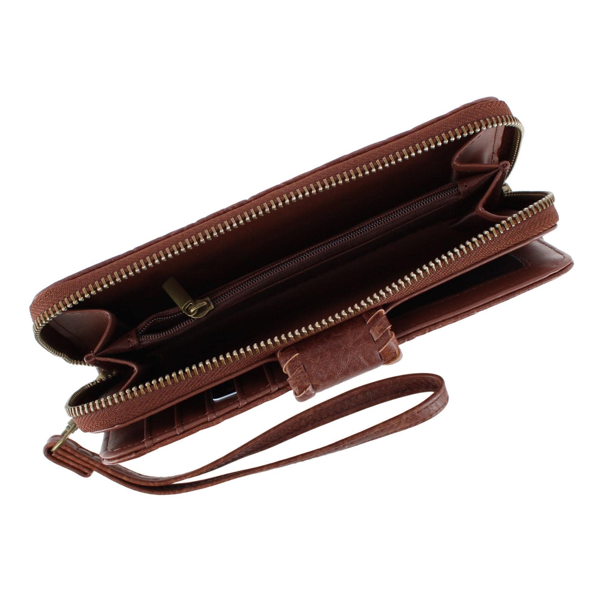 CTM® Women's Floral Embossed Premium Faux LeatherWristlet Wallet - Brown