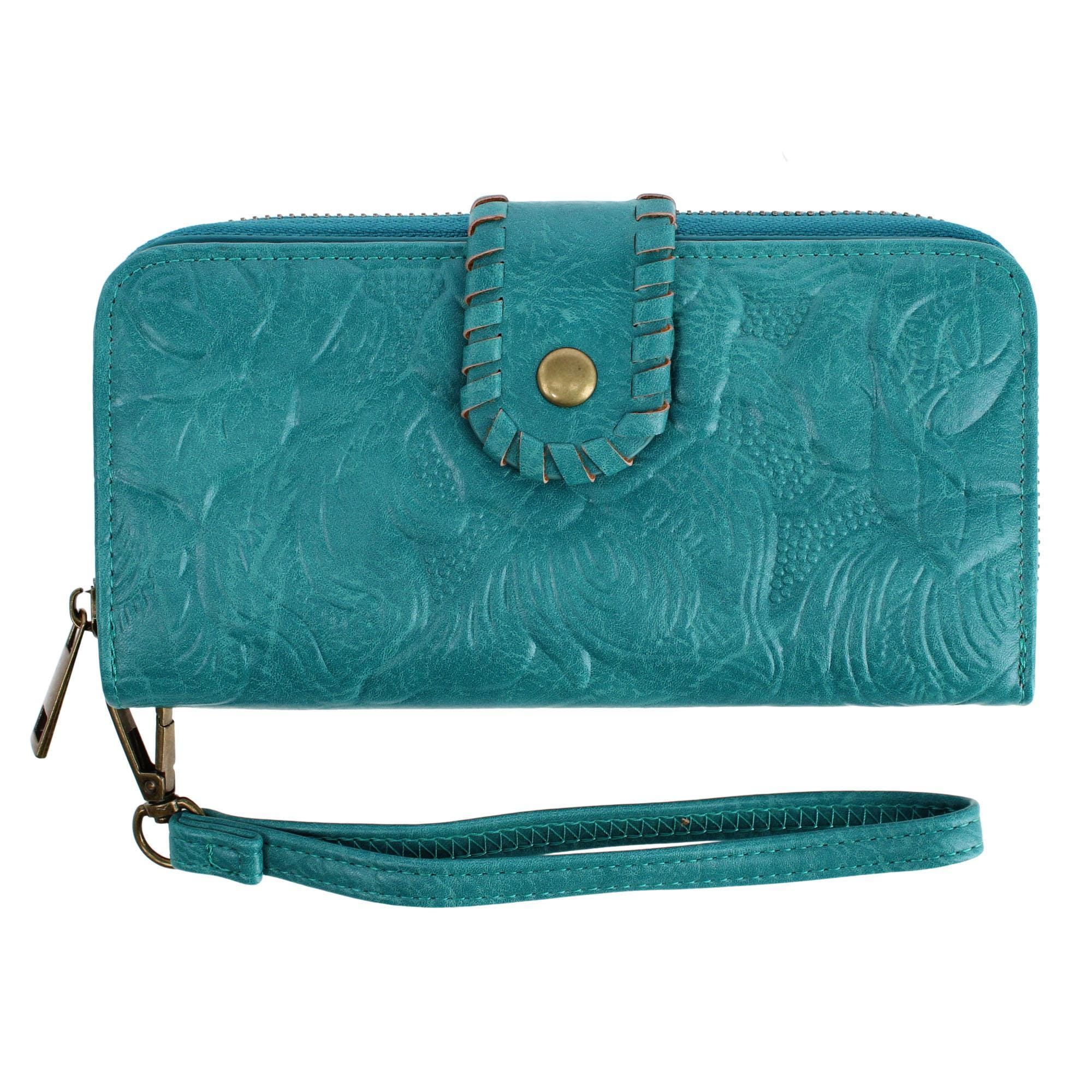CTM® Women's Floral Embossed Premium Faux LeatherWristlet Wallet