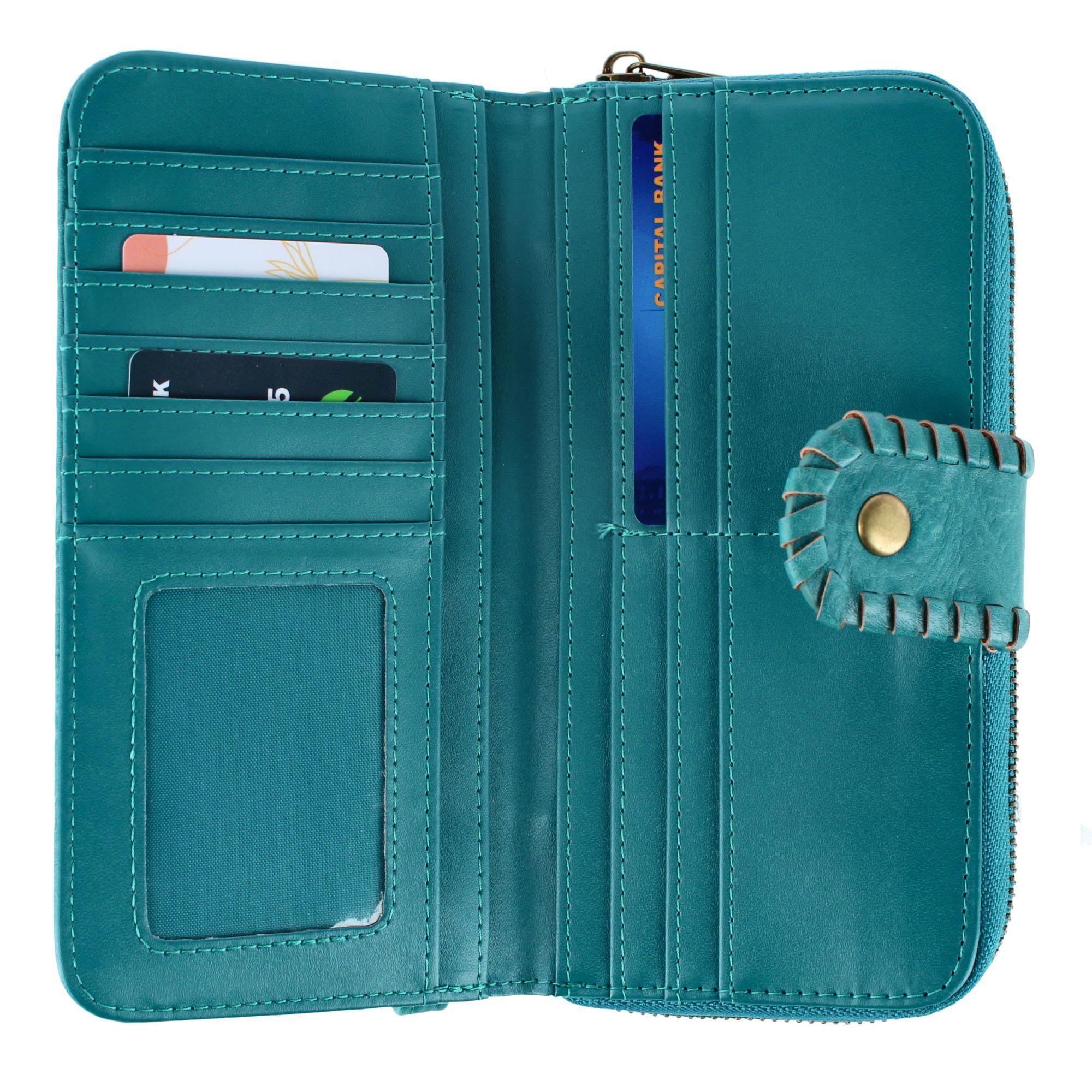 CTM® Women's Floral Embossed Premium Faux LeatherWristlet Wallet - Teal