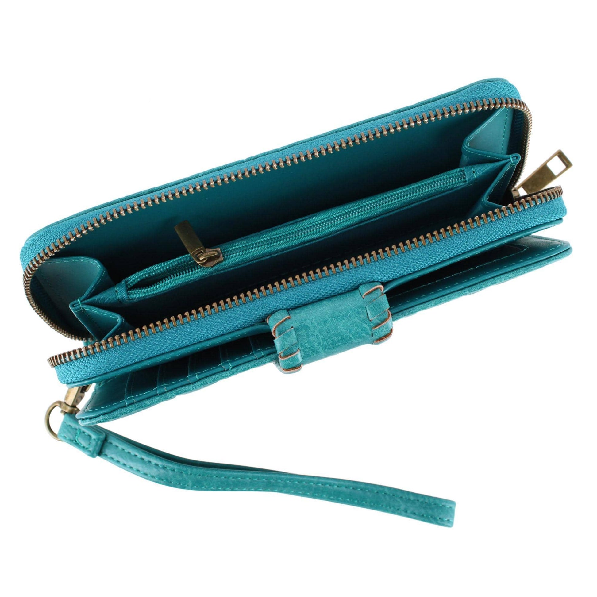 CTM® Women's Floral Embossed Premium Faux LeatherWristlet Wallet - Teal