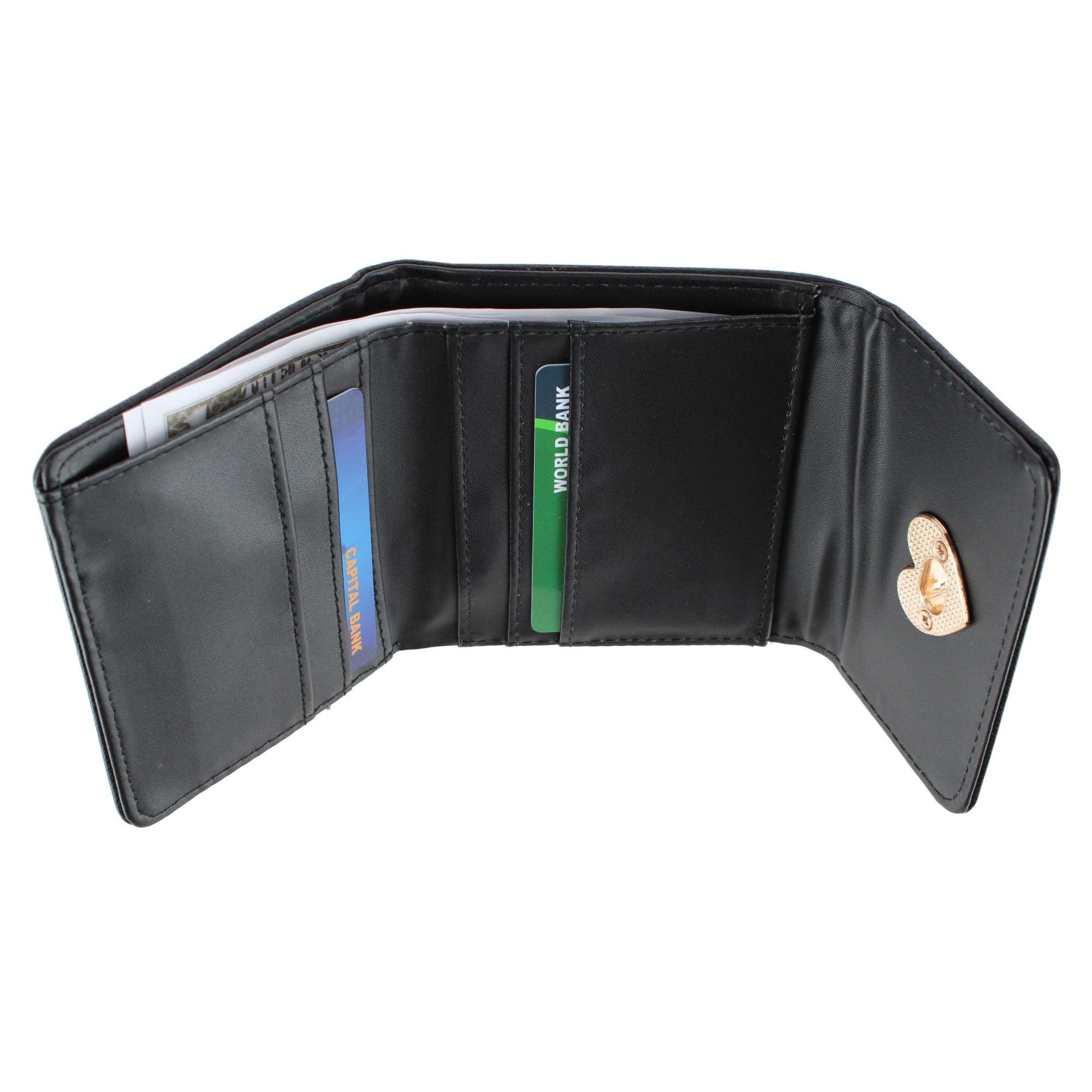 CTM® Women's Premium Faux Leather Tri-Fold Mini Wallet - Black