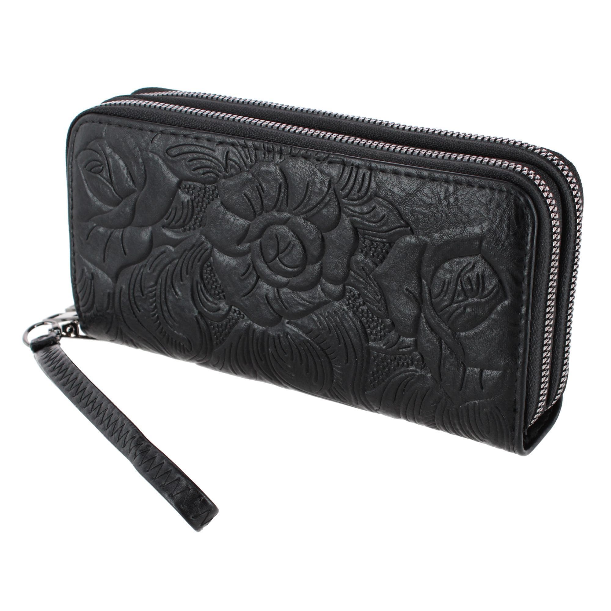 CTM® Women's Premium Faux Leather Zip Around Organizer Wristlet Wallet - Black