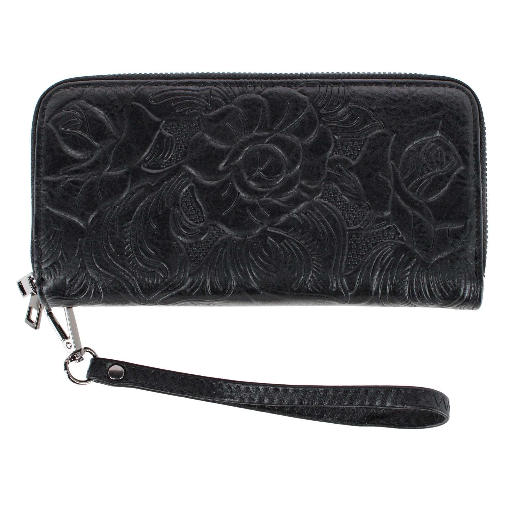 CTM® Women's Premium Faux Leather Zip Around Organizer Wristlet Wallet - Black
