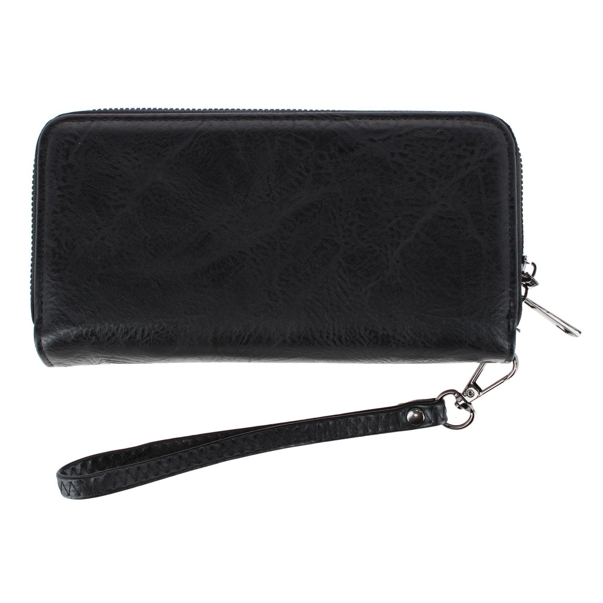 CTM® Women's Premium Faux Leather Zip Around Organizer Wristlet Wallet - Black