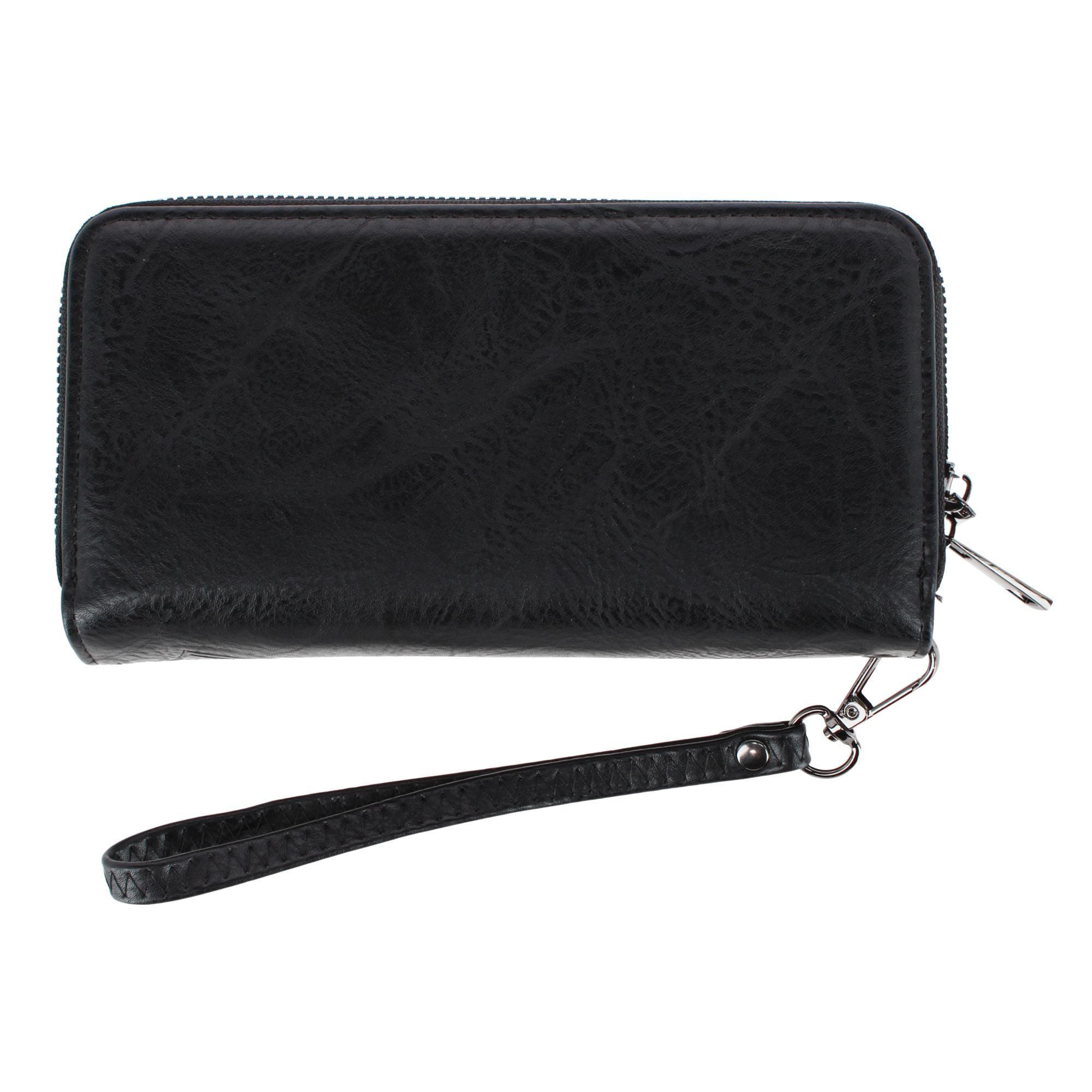 CTM® Women's Premium Faux Leather Zip Around Organizer Wristlet Wallet - Black