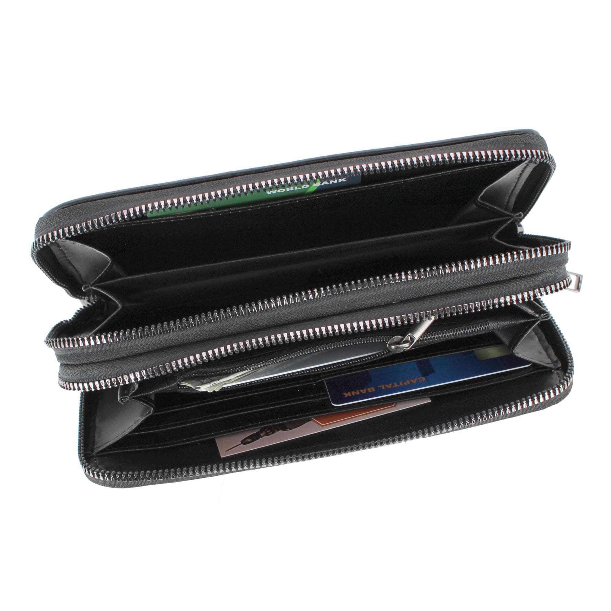 CTM® Women's Premium Faux Leather Zip Around Organizer Wristlet Wallet - Black