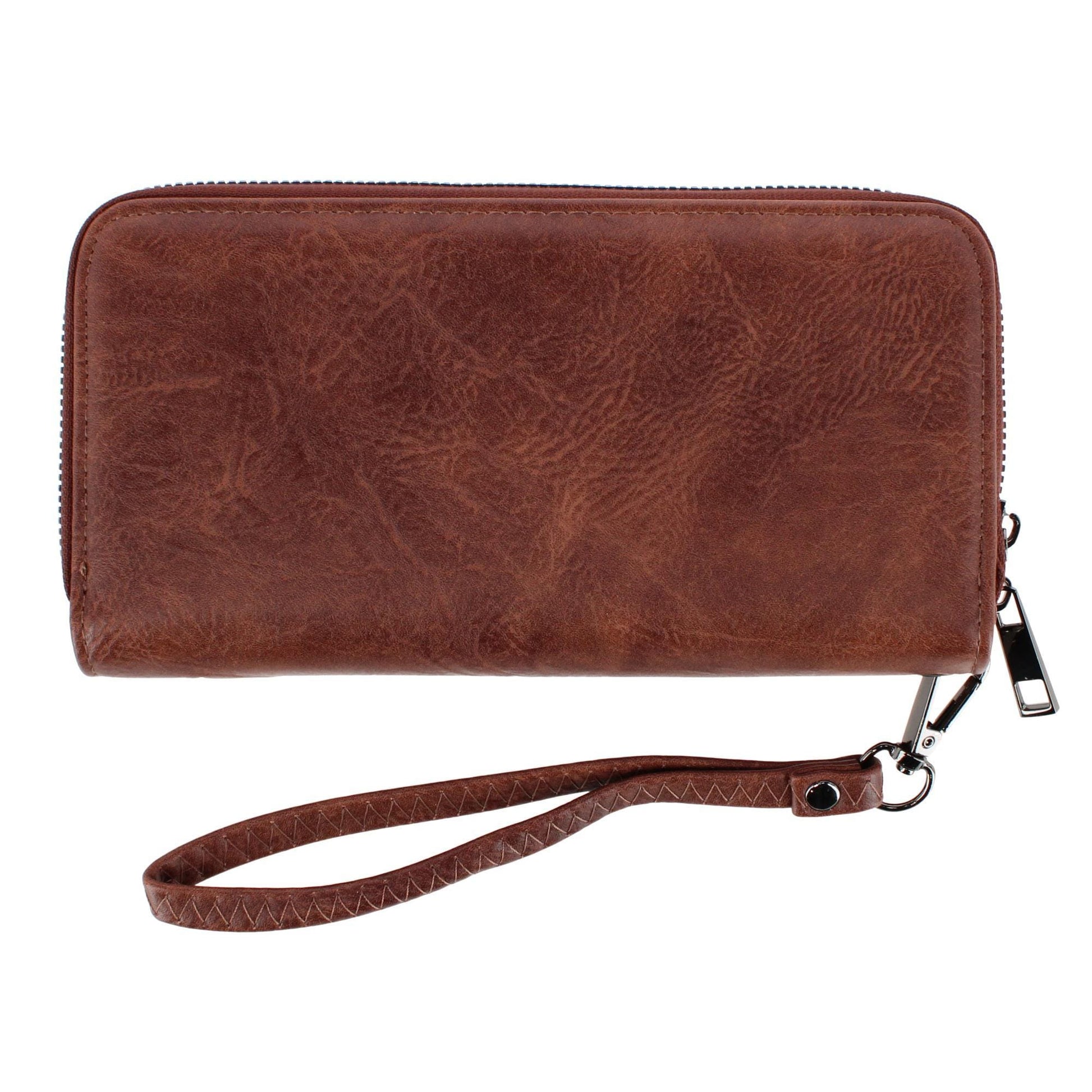CTM® Women's Premium Faux Leather Zip Around Organizer Wristlet Wallet - Brown