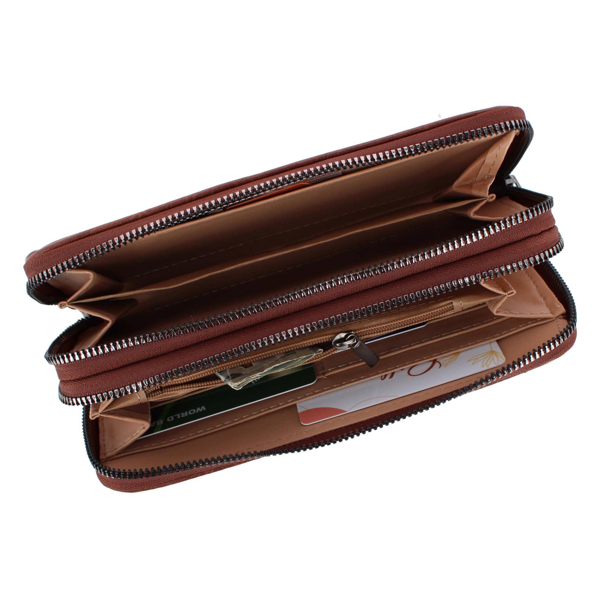CTM® Women's Premium Faux Leather Zip Around Organizer Wristlet Wallet - Brown