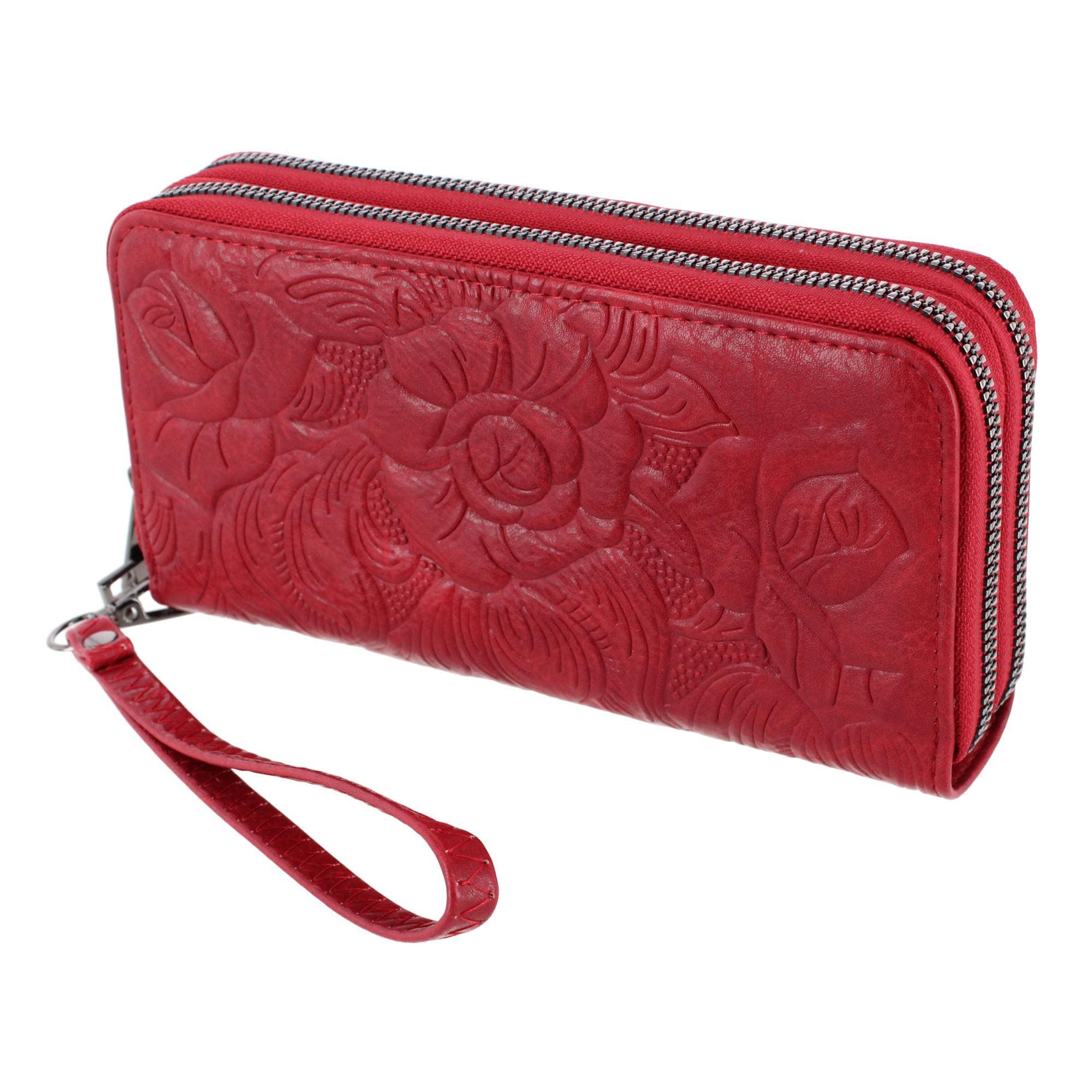CTM® Women's Premium Faux Leather Zip Around Organizer Wristlet Wallet