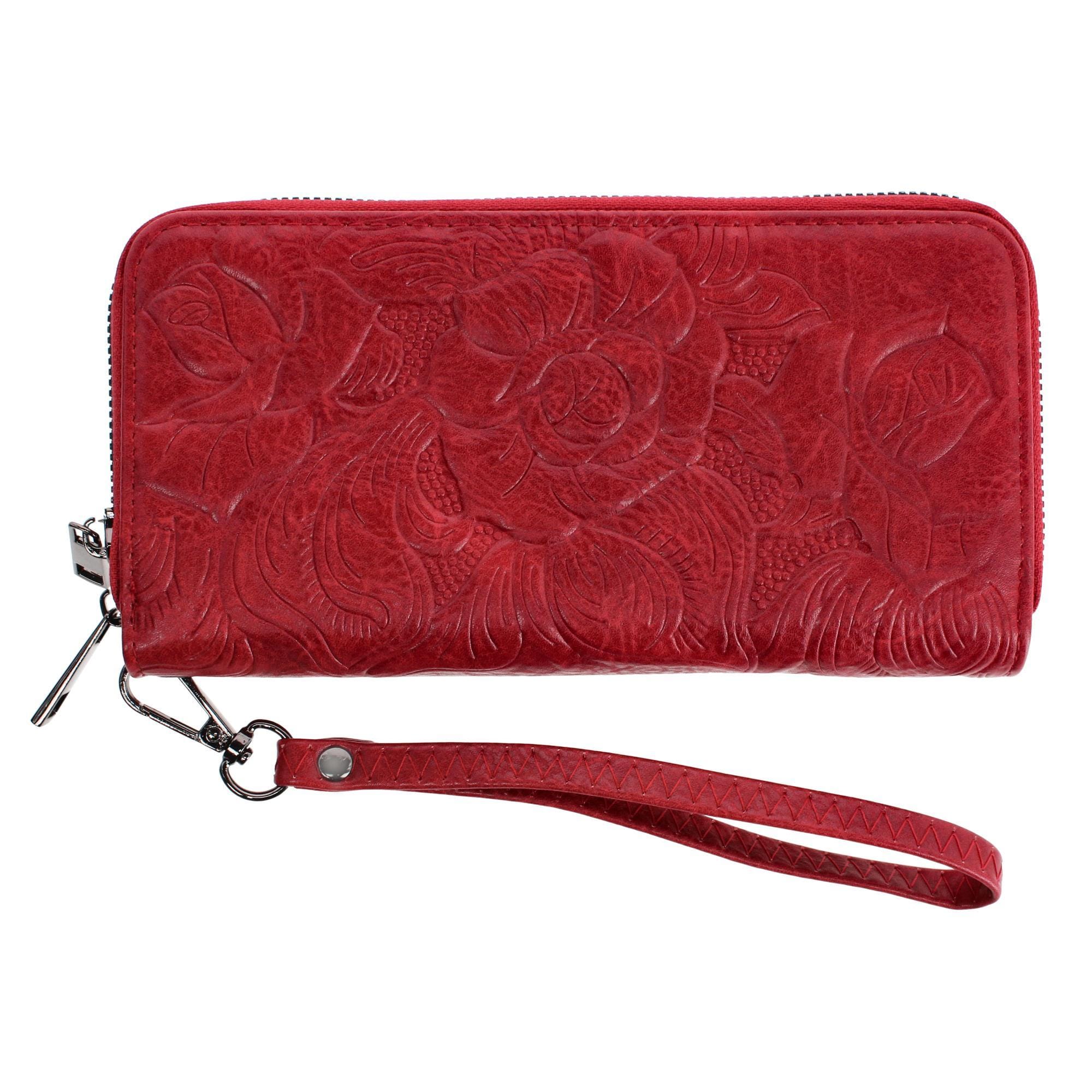 CTM® Women's Premium Faux Leather Zip Around Organizer Wristlet Wallet - Red