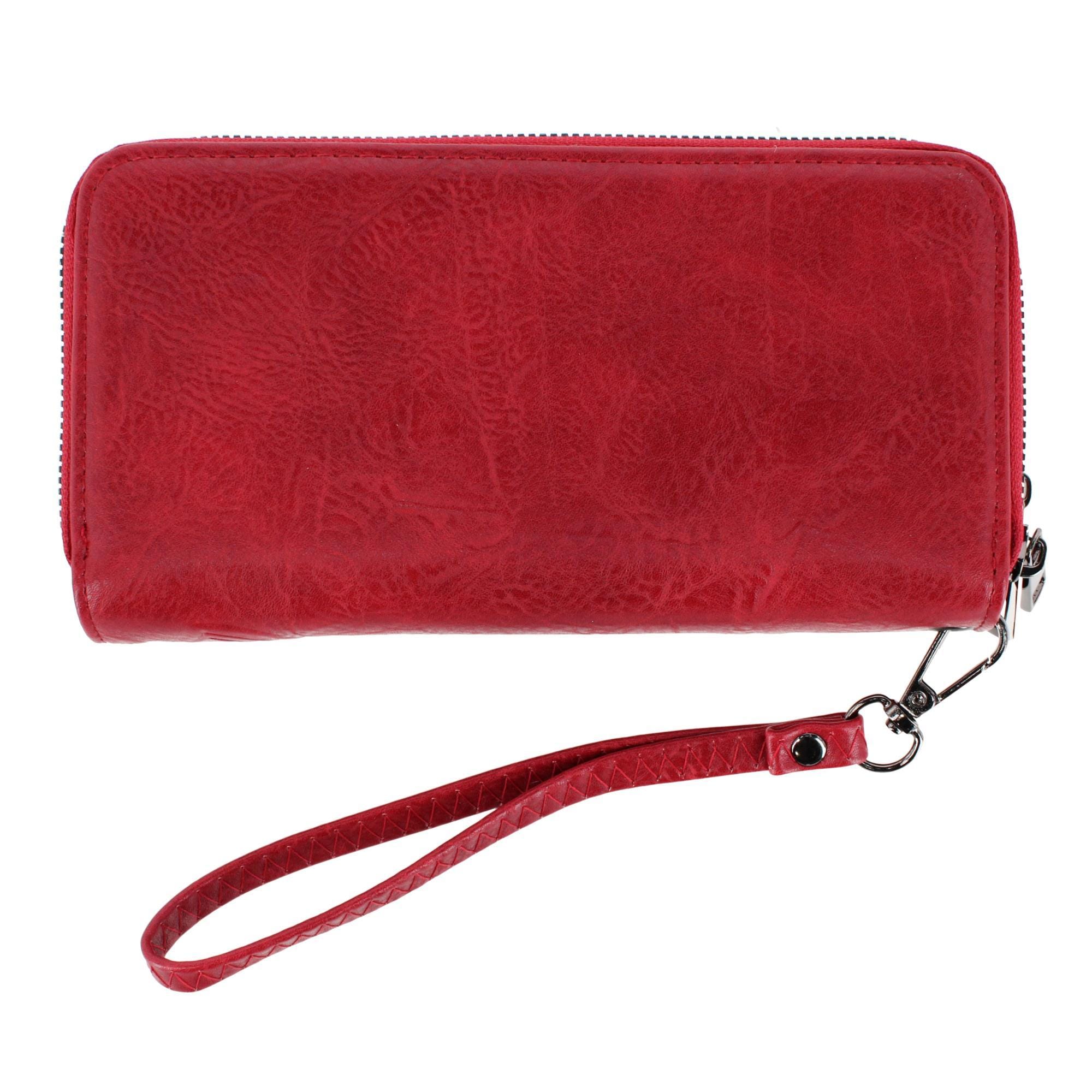 CTM® Women's Premium Faux Leather Zip Around Organizer Wristlet Wallet - Red
