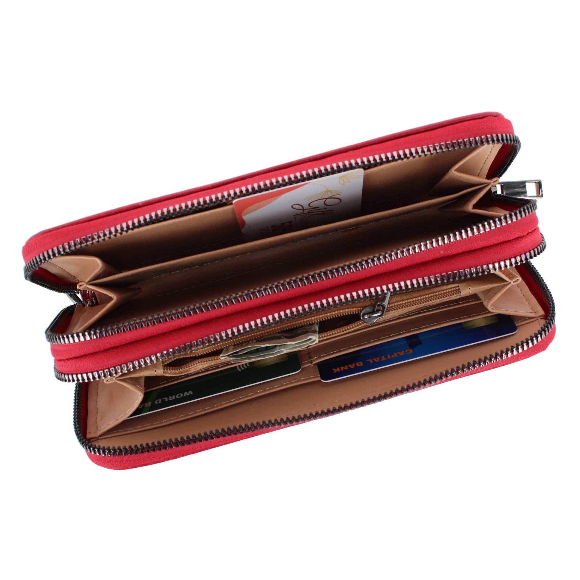 CTM® Women's Premium Faux Leather Zip Around Organizer Wristlet Wallet - Red