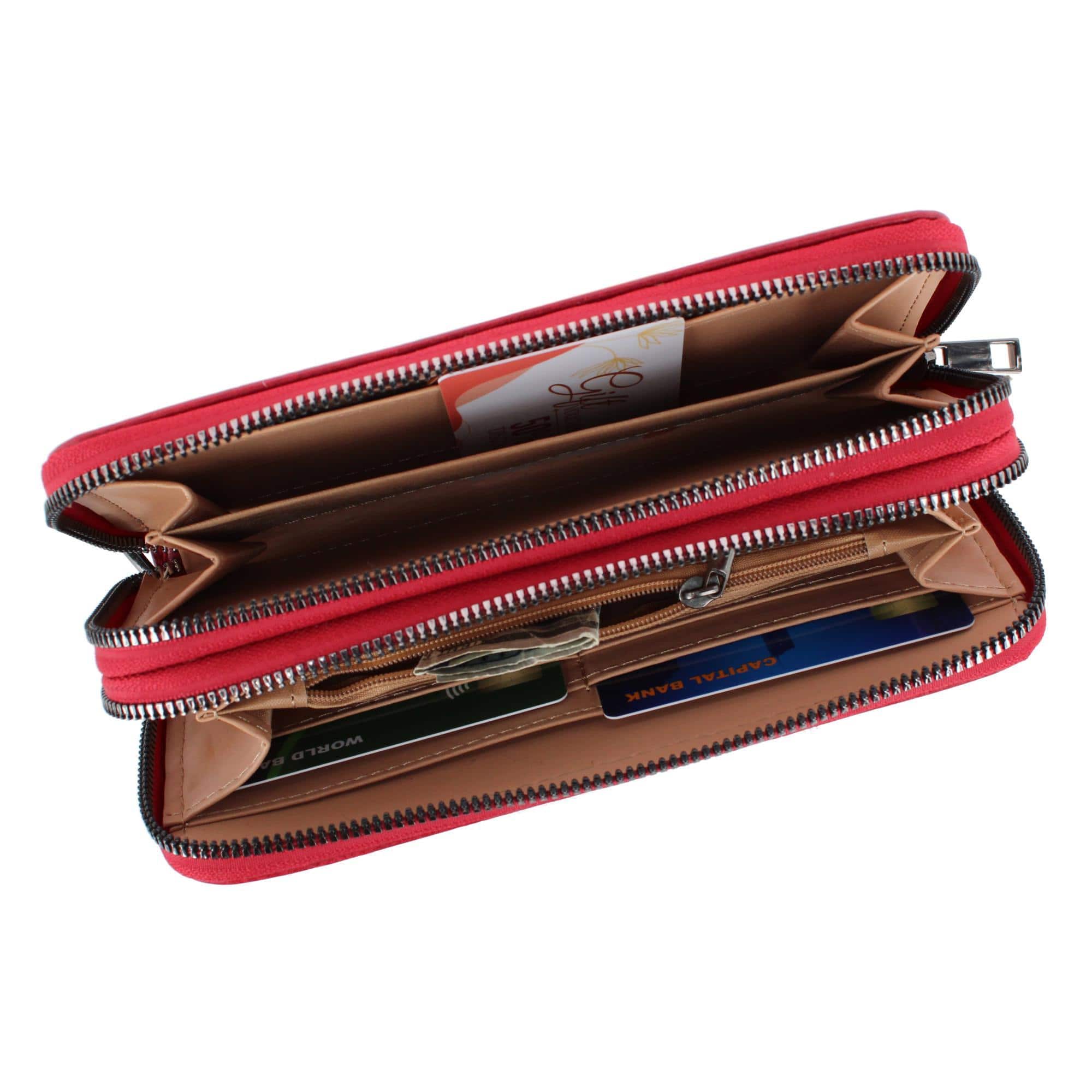 CTM® Women's Premium Faux Leather Zip Around Organizer Wristlet Wallet - Red