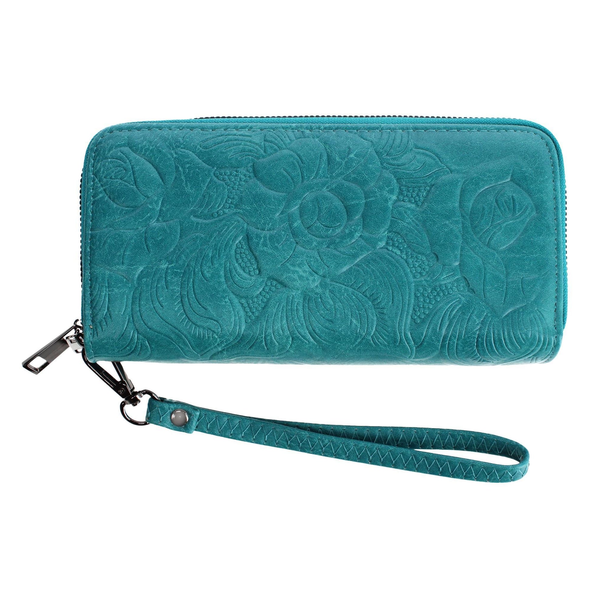 CTM® Women's Premium Faux Leather Zip Around Organizer Wristlet Wallet - Teal