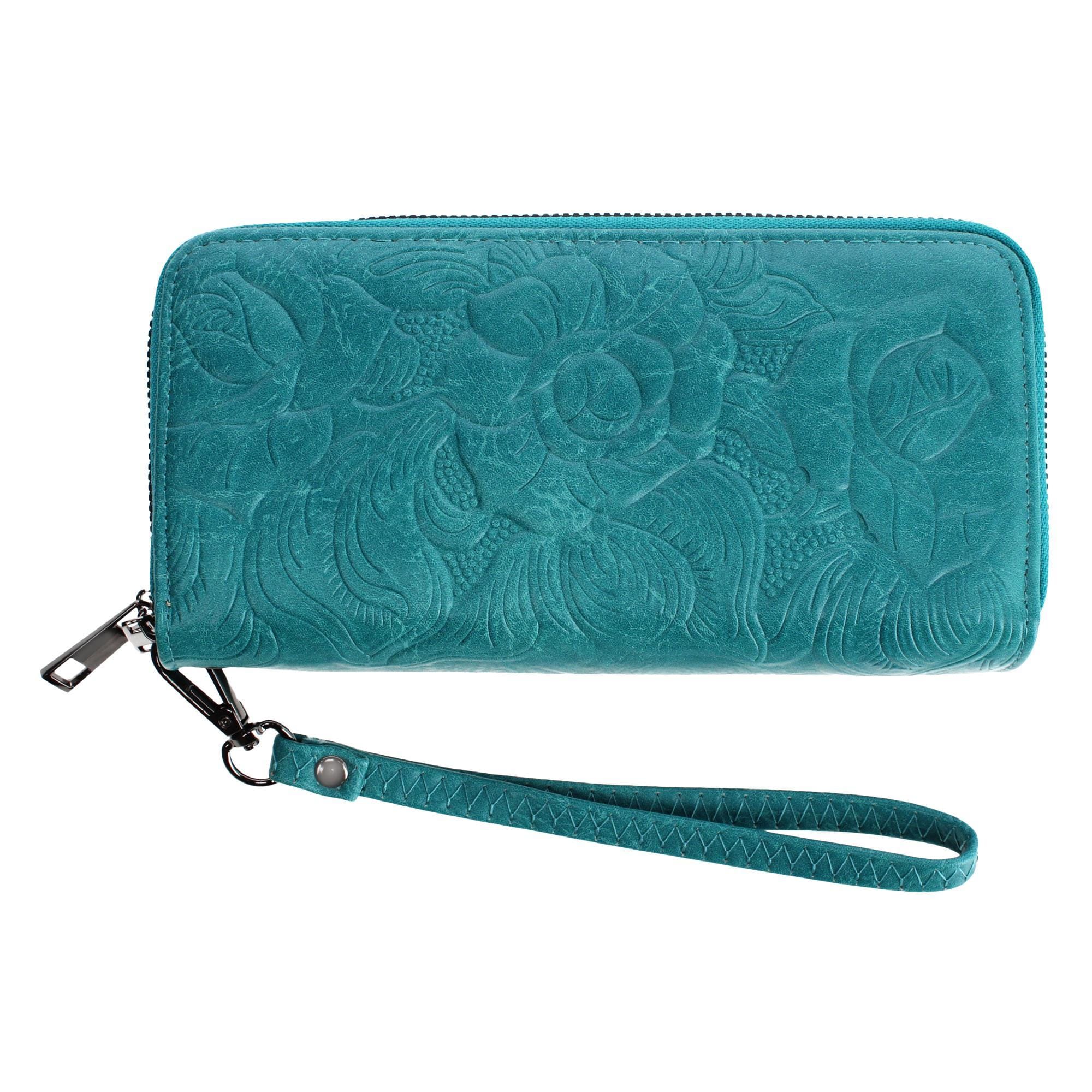 CTM® Women's Premium Faux Leather Zip Around Organizer Wristlet Wallet - Teal