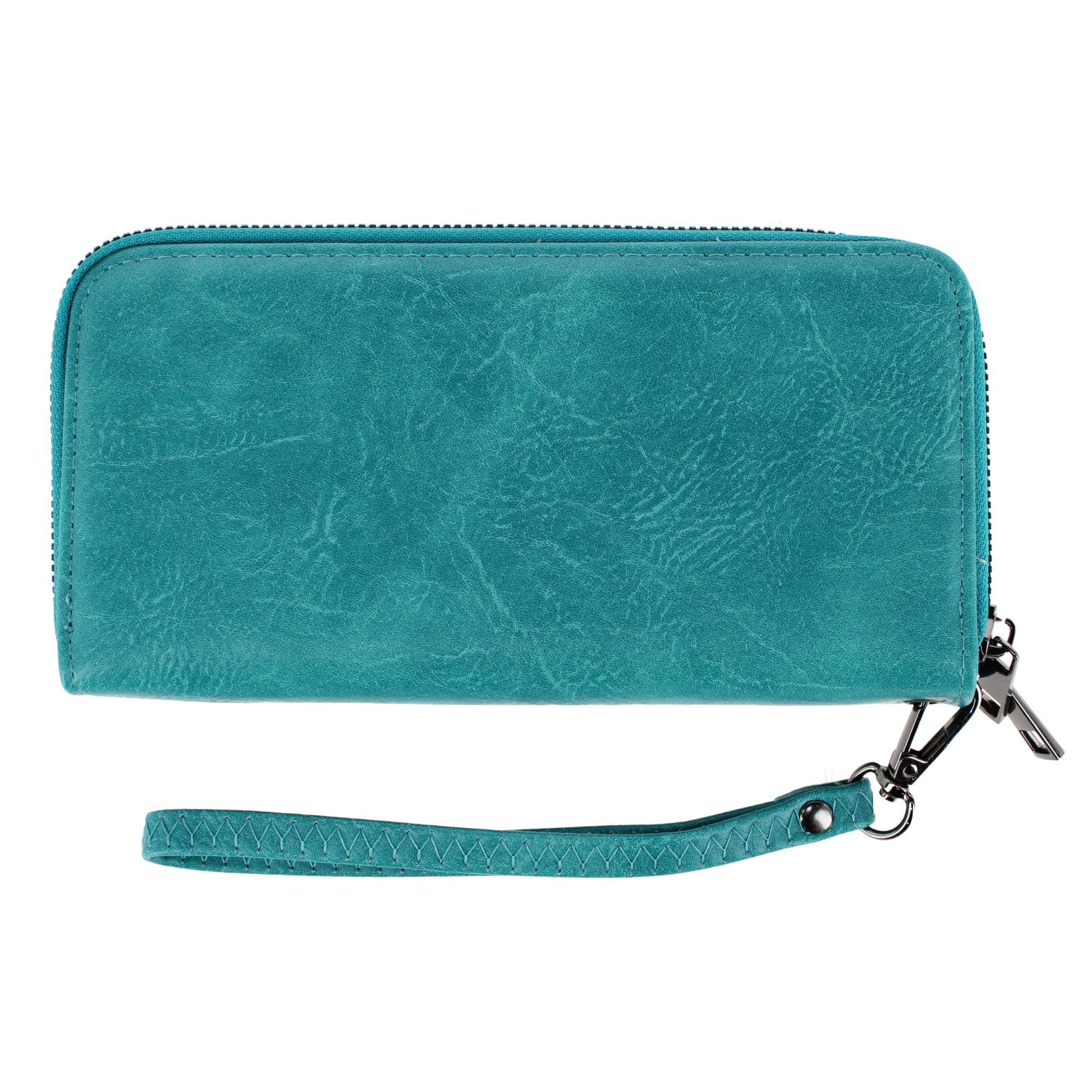 CTM® Women's Premium Faux Leather Zip Around Organizer Wristlet Wallet - Teal
