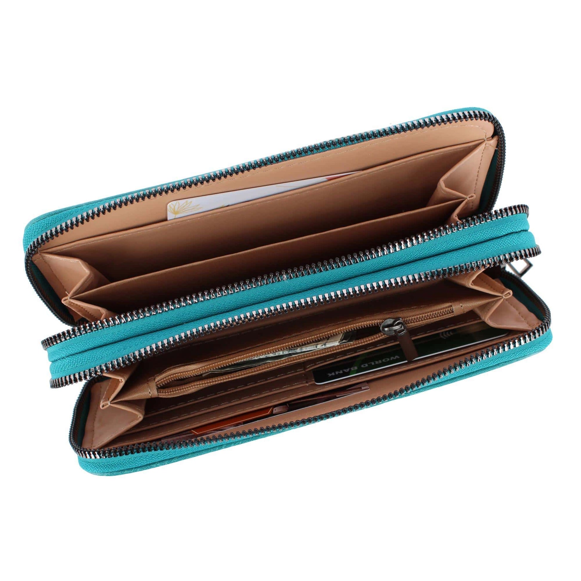 CTM® Women's Premium Faux Leather Zip Around Organizer Wristlet Wallet - Teal